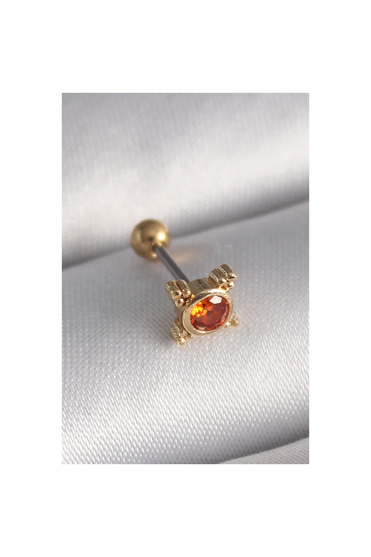 Marsilyan 316L Çelik Gold Renk Turuncu Zirkon Taşlı Tragus Piercing - TJ-PR1270