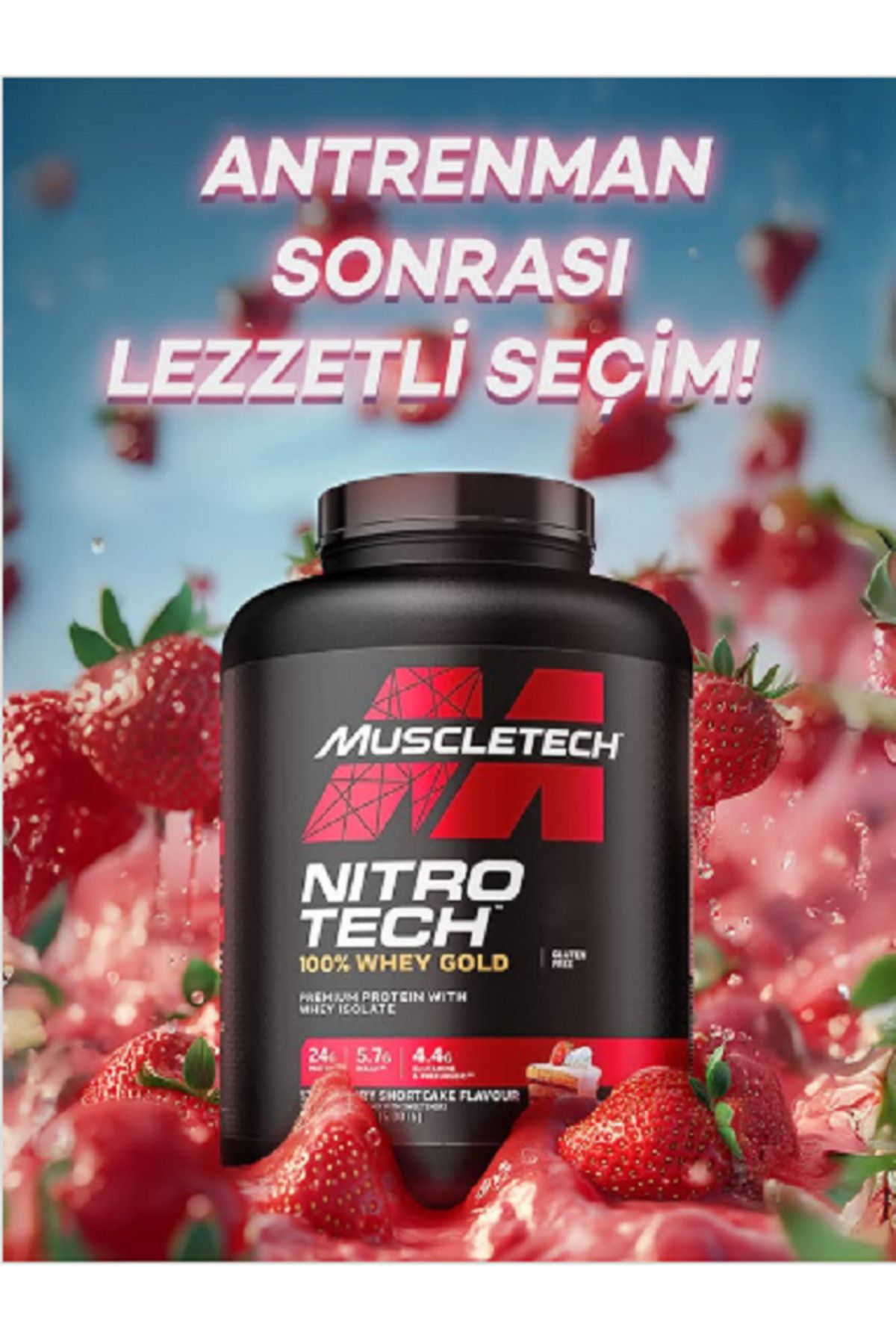 MUSCLETECH Nitro Tech Whey Protein 2270 gr - Çilek, 5 LB