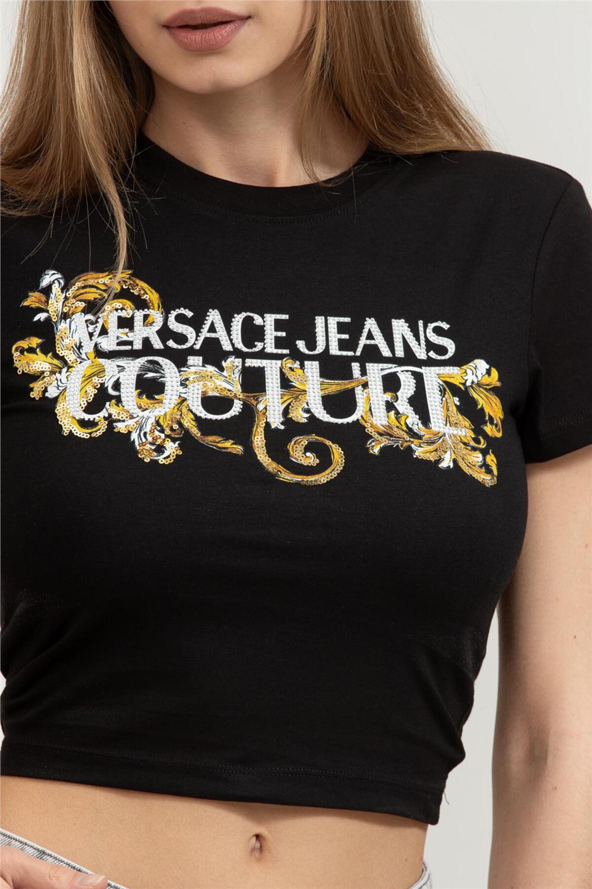 VERSACE JEANS COUTURE Kadın Bisiklet Yaka T-Shirt Siyah - Fiyatı
