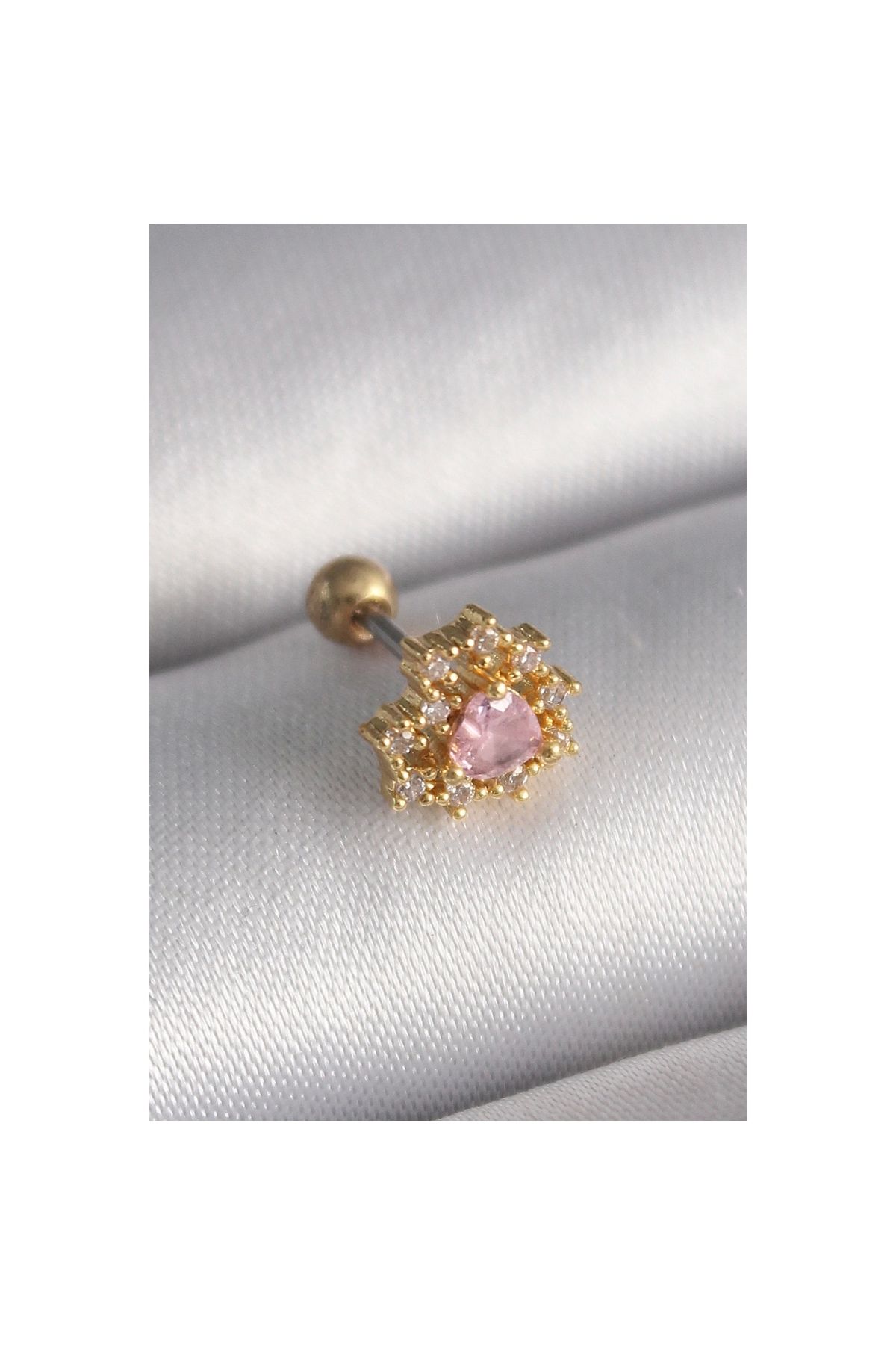 Marsilyan 316L Çelik Gold Renk Zirkon Taşlı Kalp Tragus Piercing - TJ-PR1230