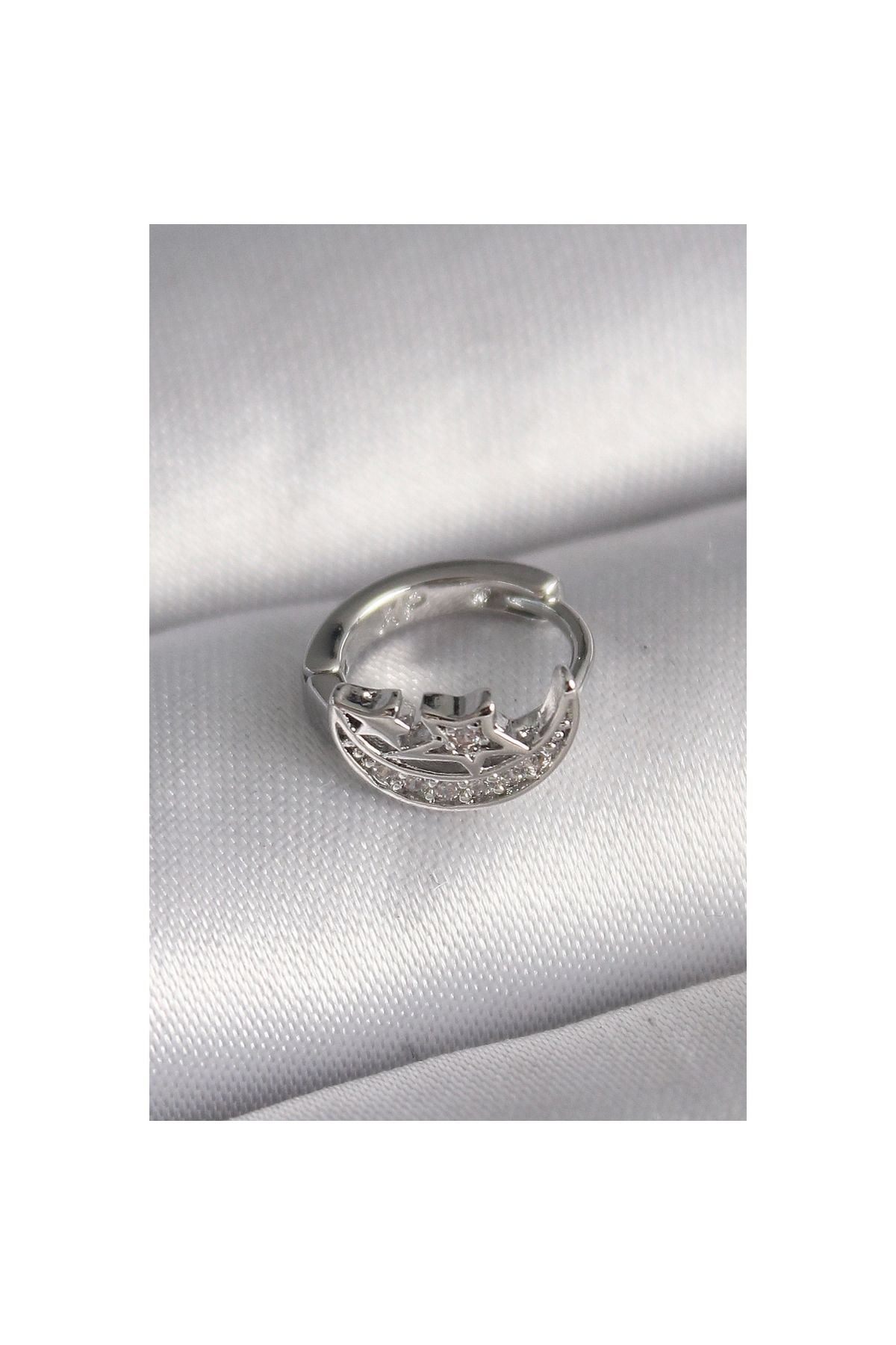 Marsilyan 316L Çelik Gümüş Renk Zirkon Taşlı Ay Yıldız Model Tragus Piercing - TJ-PR1323