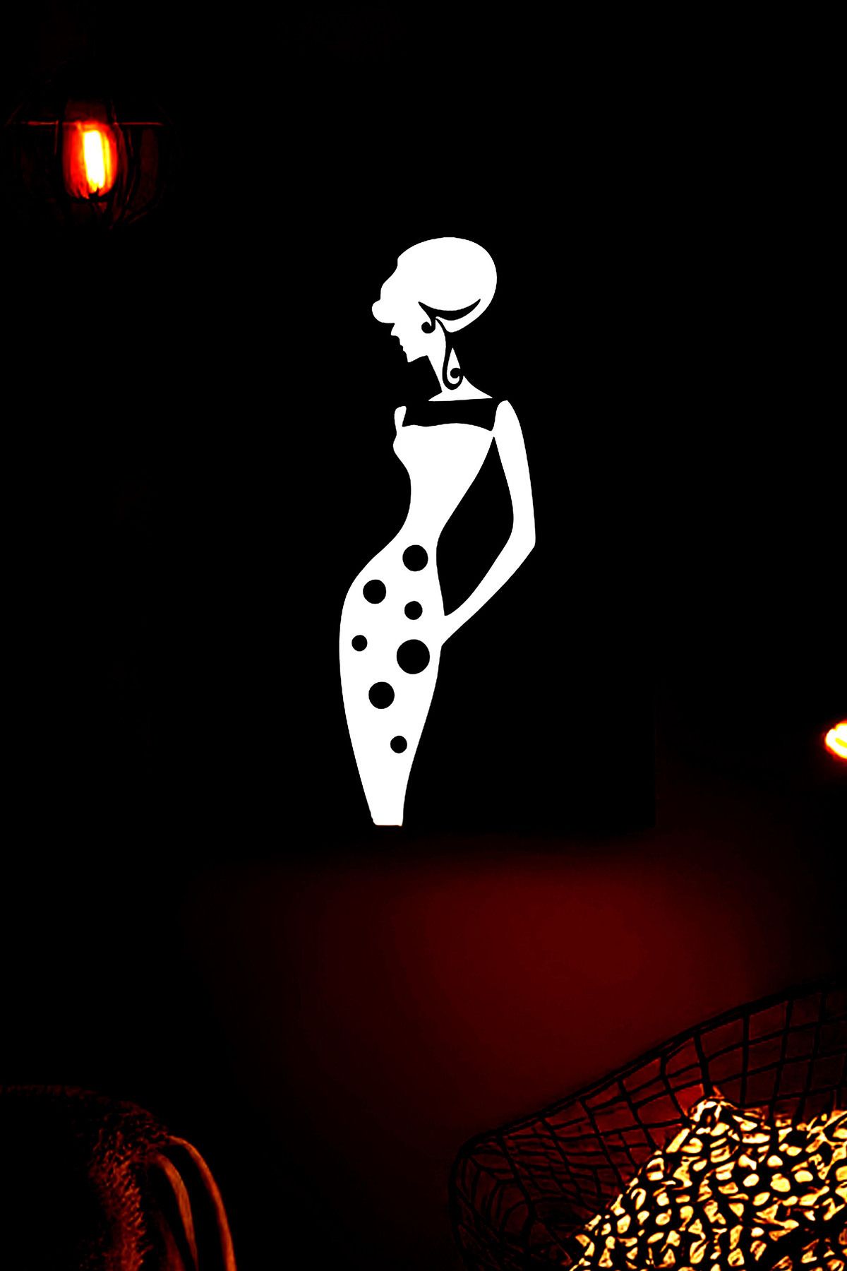 Angels Passion Retro Stil Reflektörlü Puantiyeli Kadın Silüeti Pleksi Duvar Tablosu