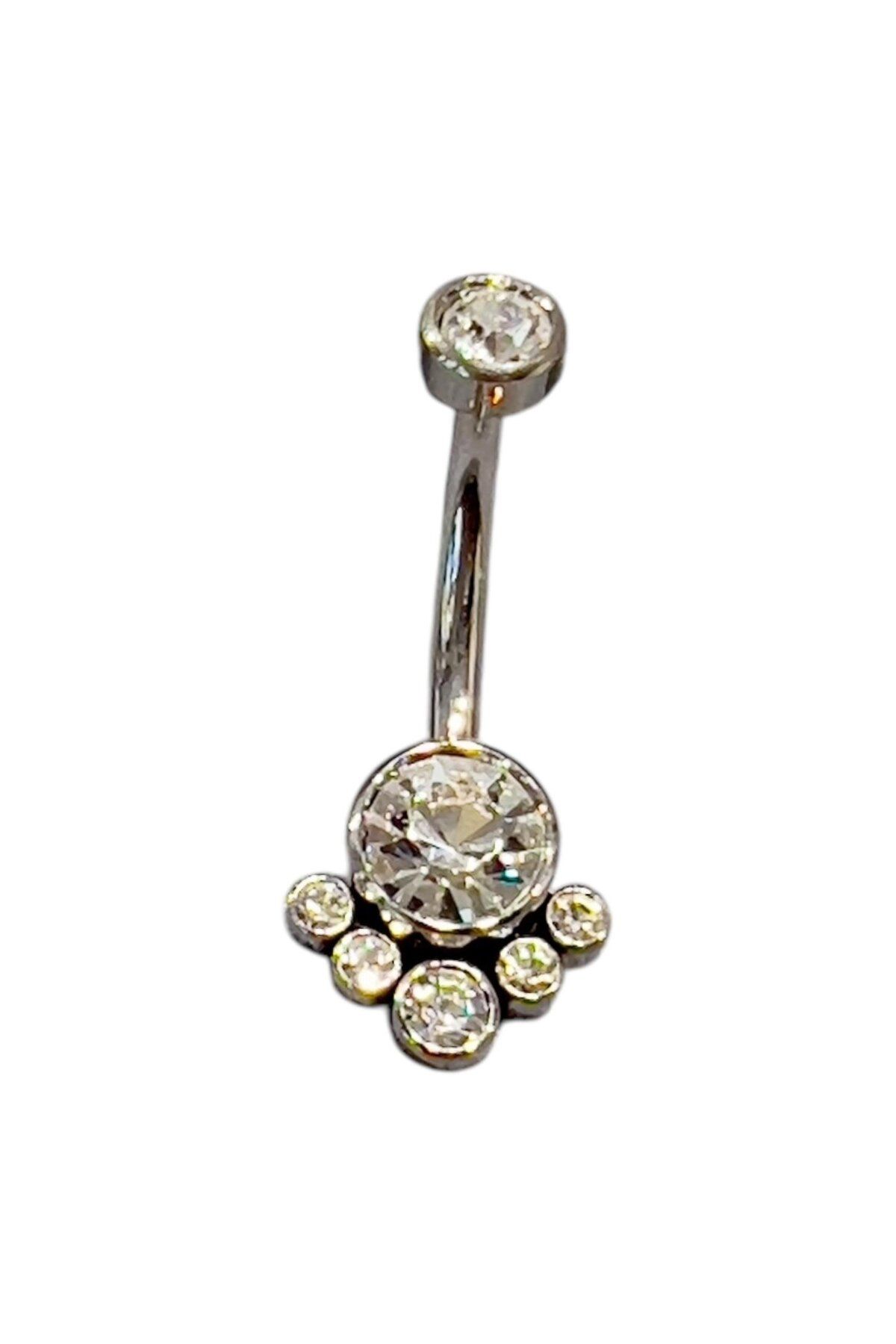 Defne Silver Titanyum Taş Desenli Göbek Piercing