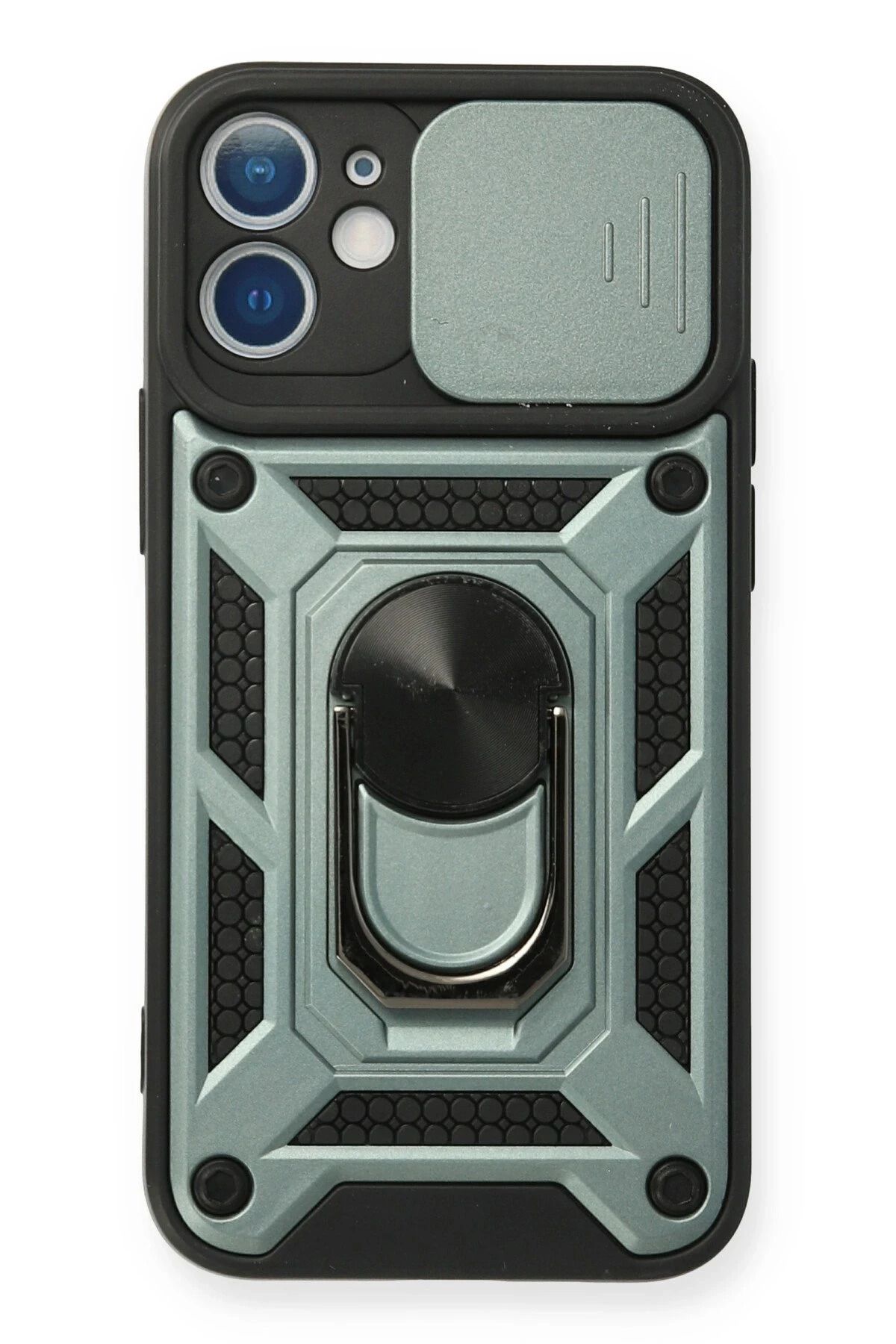 NewFace iPhone 12 Mini Kılıf Pars Lens Yüzüklü Silikon - Yeşil YNSMR