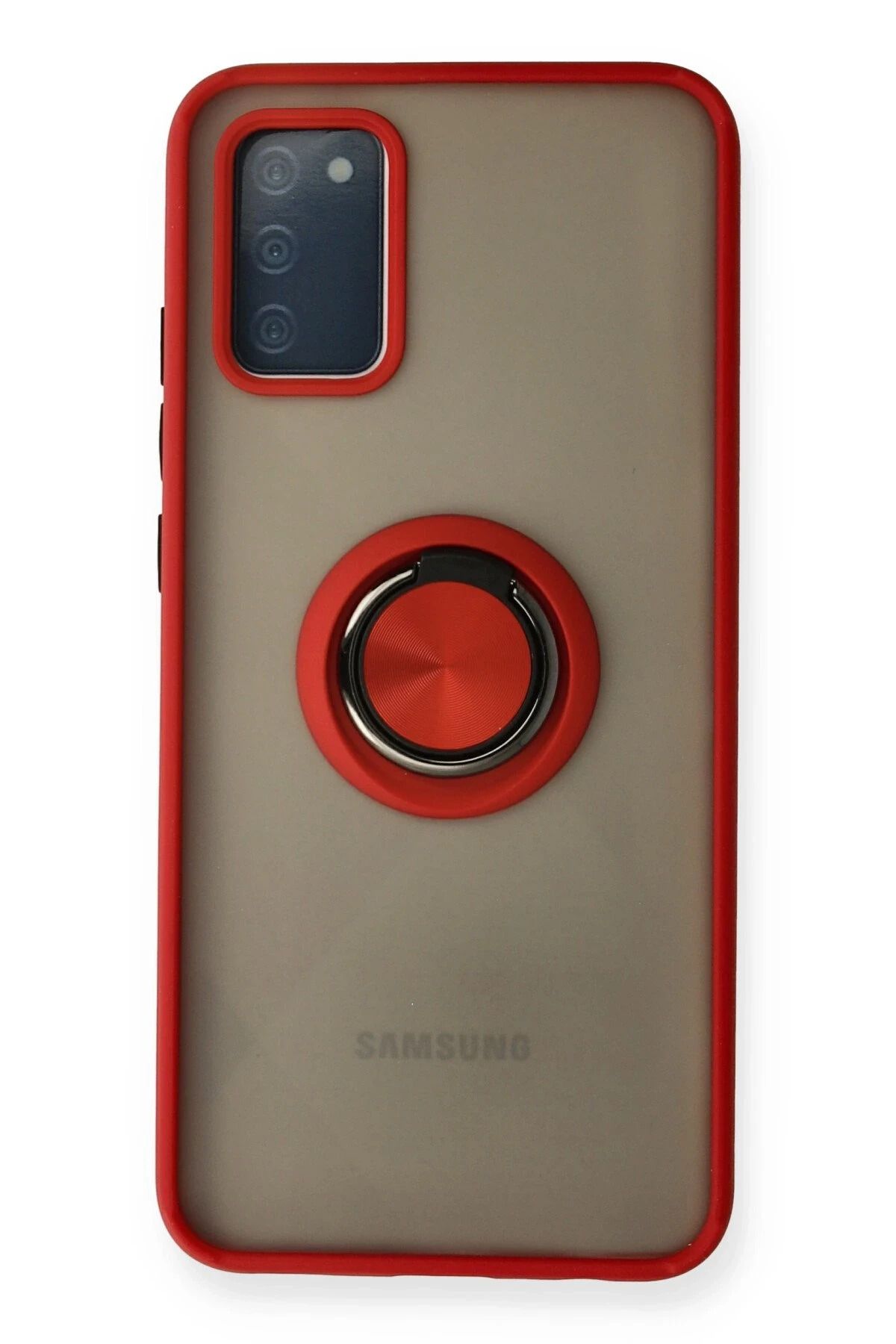 NewFace Samsung Galaxy A02S Kılıf Montreal Yüzüklü Silikon Kapak - Kırmızı JOJUA