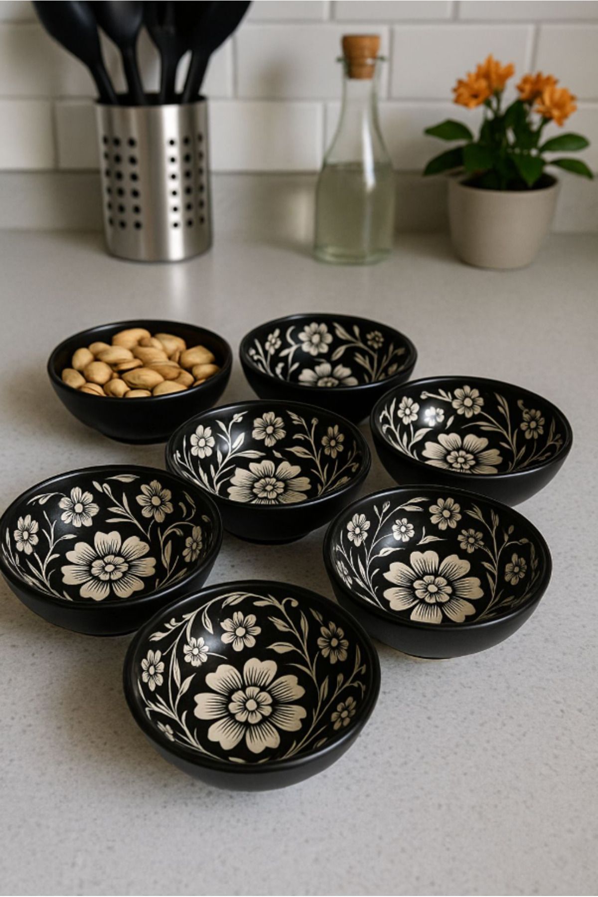 AYGÖREN HOME 6'lı Çini Desenli Metal Sosluk Çerezlik Sunumluk Kase Kahvaltı Tabağı