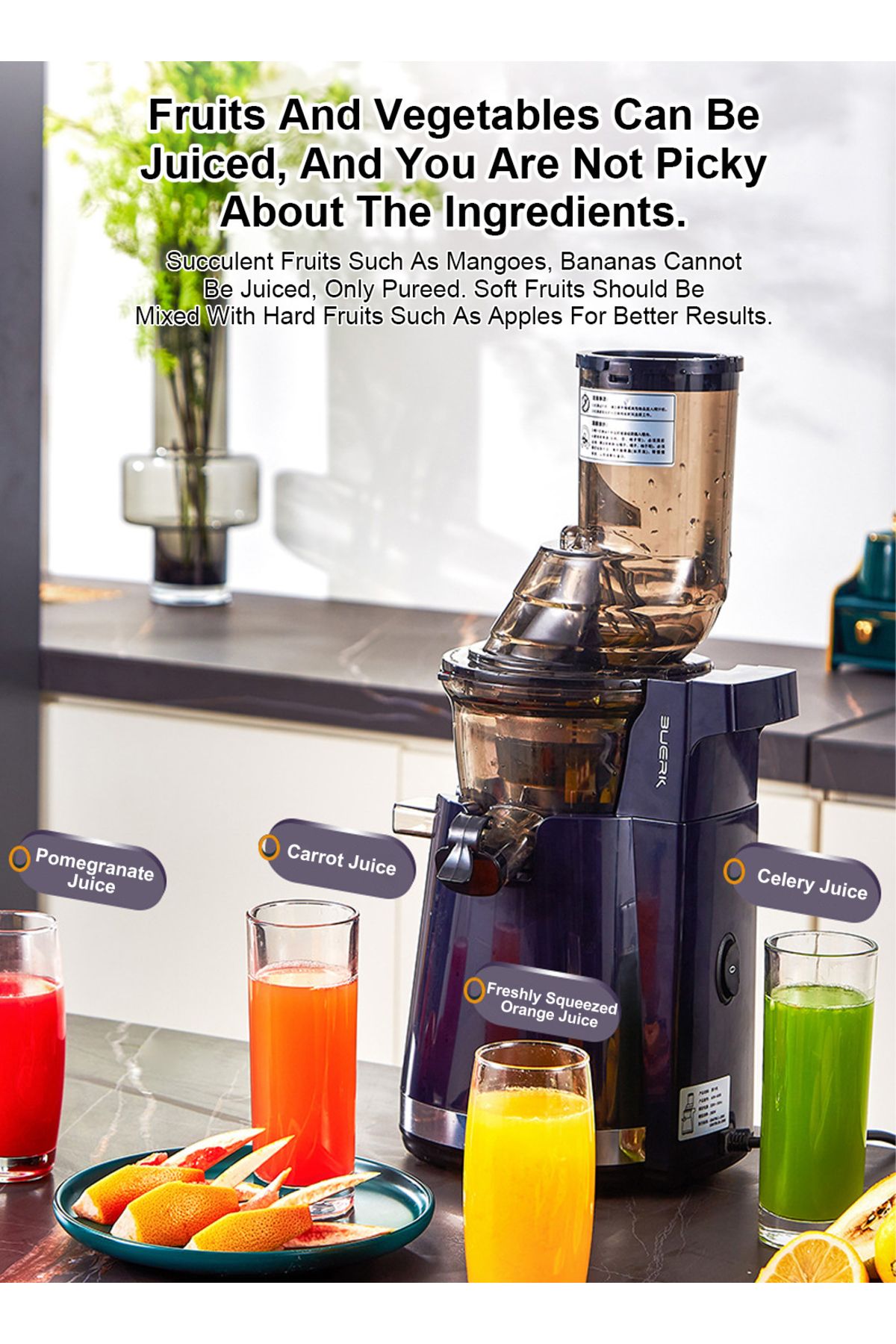 FlashHawk-Slow Masticating Juicer, Slow juicer, Fruit/Vegetable Juicer, Cold Press Juicer with High Output 3