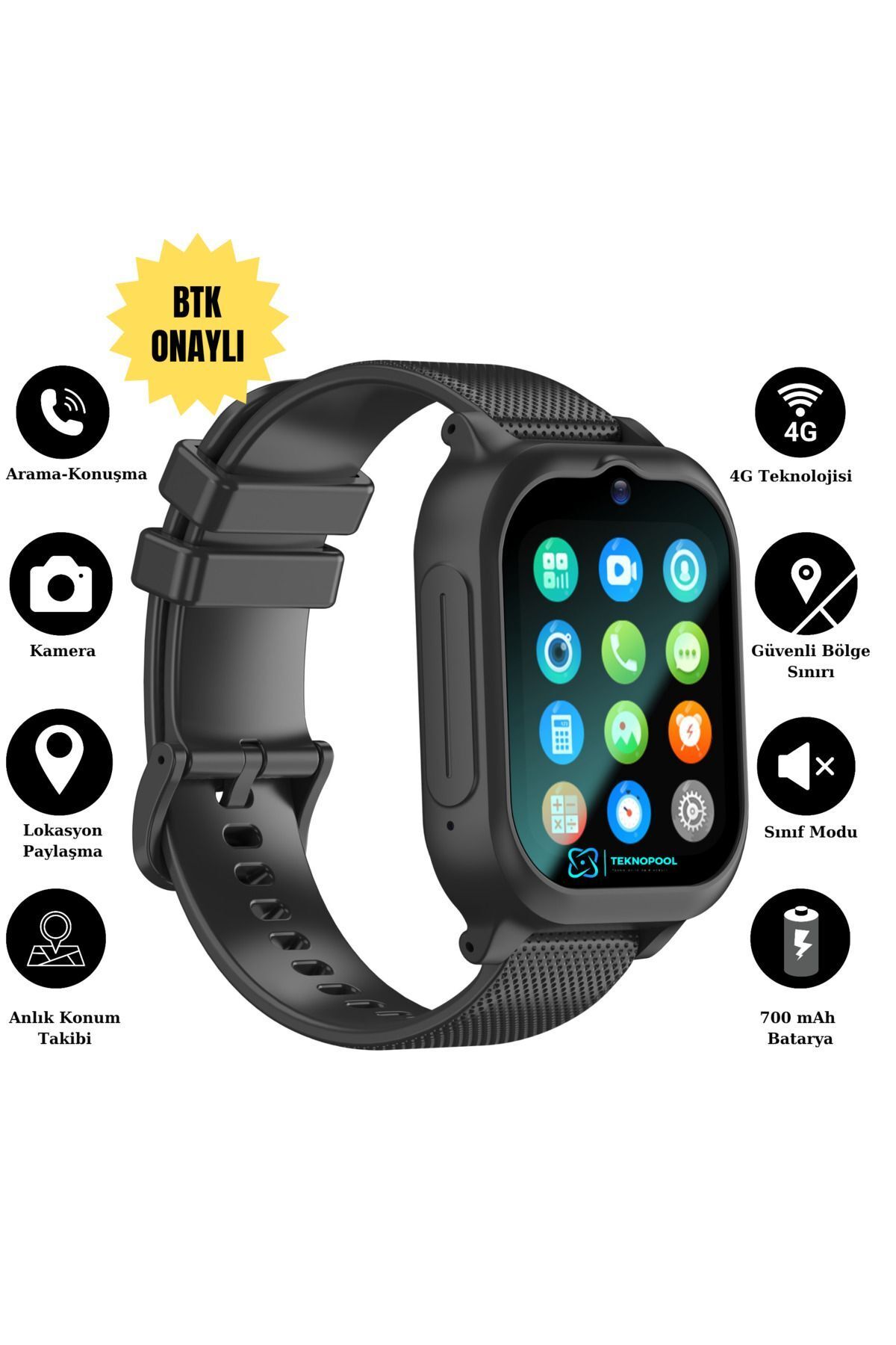 TeknoPool Tekno Pool Hx Kids 4g Max+ Btk Kayıtlı Sim Kartlı Akıllı Çocuk Saati