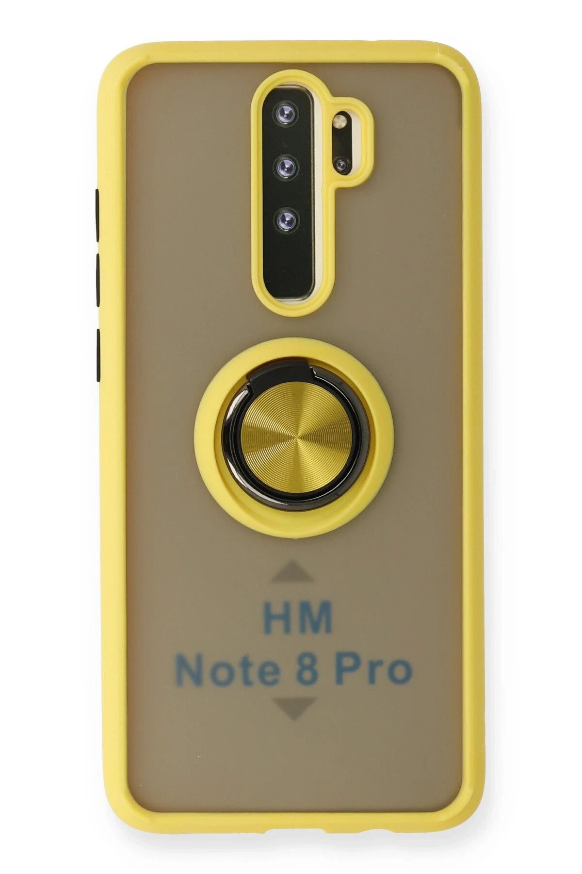 NewFace Xiaomi Redmi Note 8 Pro Kılıf Montreal Yüzüklü Silikon Kapak - Sarı BSTMY