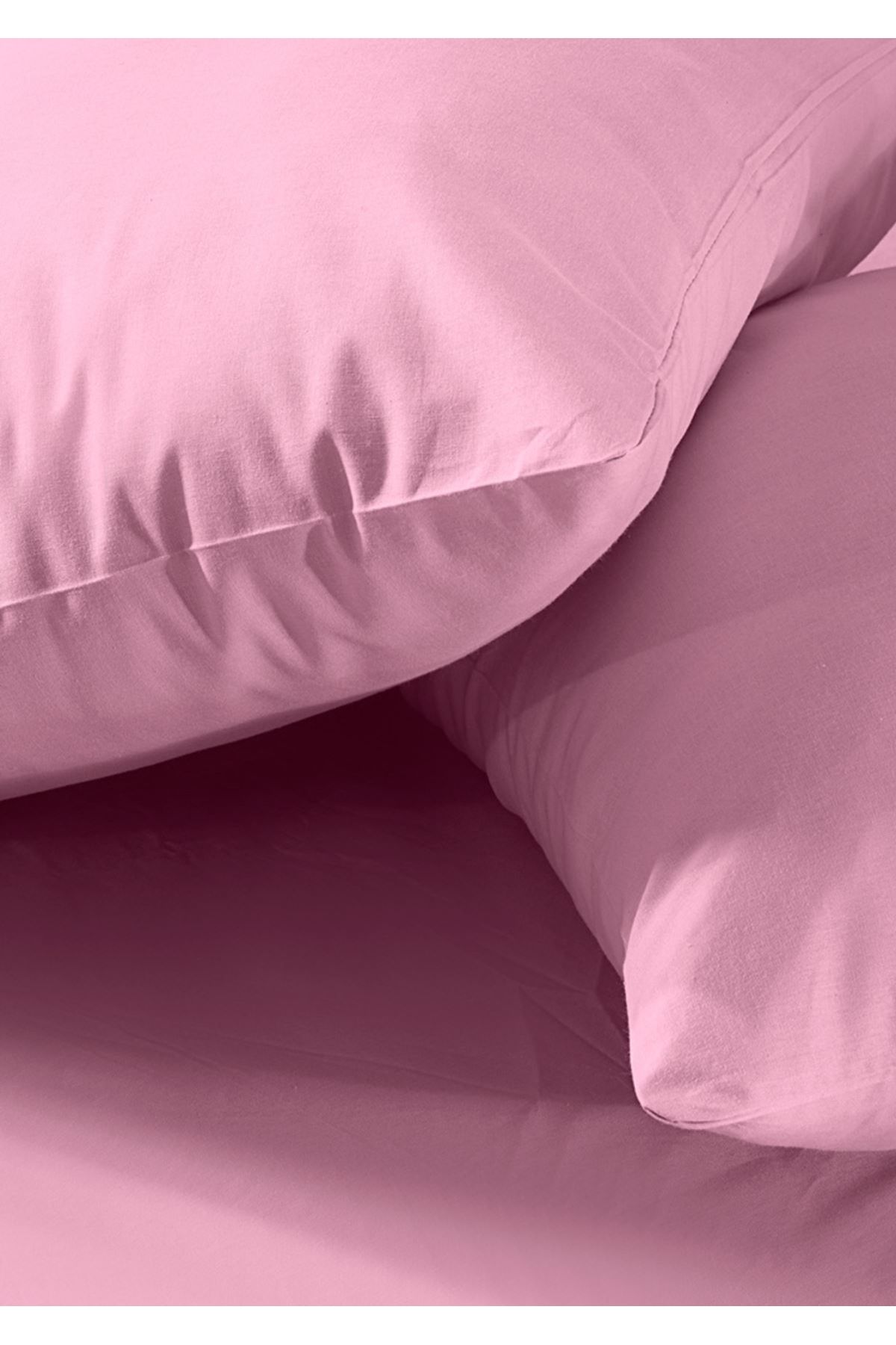 Sivalde-100% Cotton Ranforce Double Fitted Pink Pillowcase Elastic Sheet Set 2