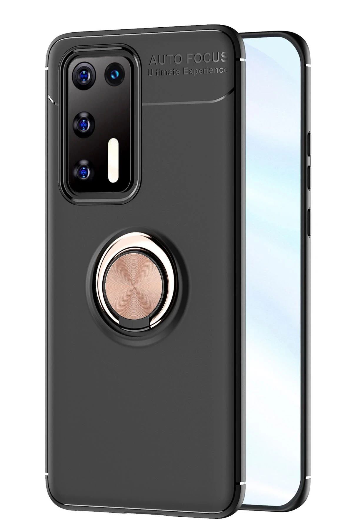 NewFace Huawei P40 Kılıf Range Yüzüklü Silikon - Siyah-Gold HNZRN