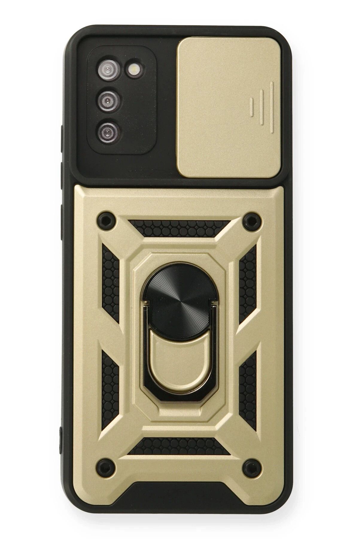 NewFace Samsung Galaxy A02S Kılıf Pars Lens Yüzüklü Silikon - Gold YNSMR