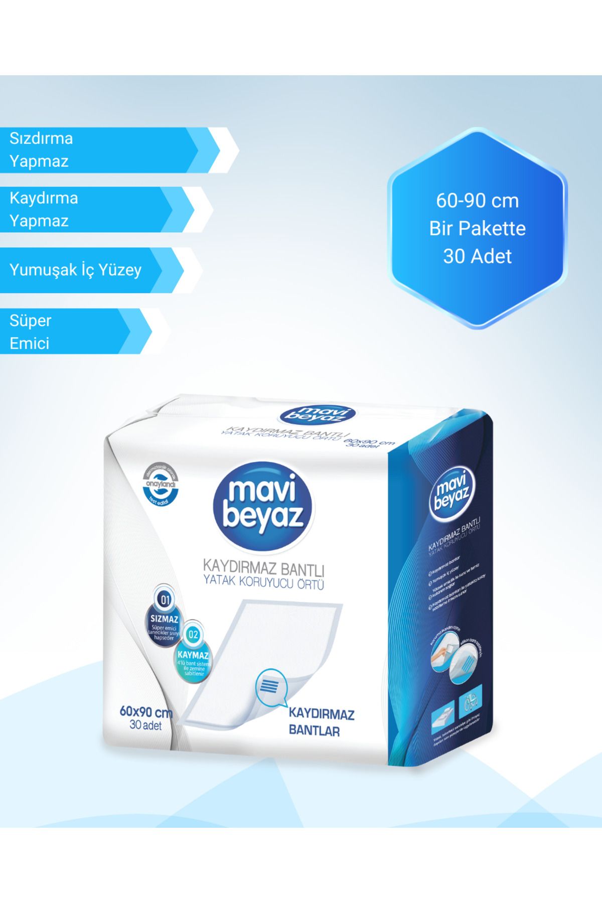 Mavi beyaz Yatak Koruyucu Örtü Bantlı Kaydırmaz 30'lu
