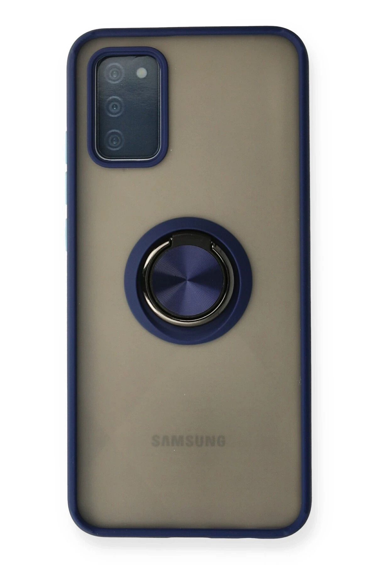 NewFace Samsung Galaxy A02S Kılıf Montreal Yüzüklü Silikon Kapak - Lacivert JOJUA
