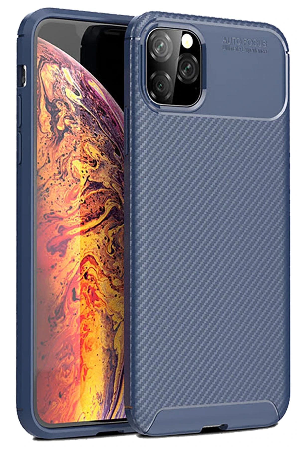 NewFace iPhone 11 Pro Kılıf Auto Focus Karbon Kapak - Lacivert INSLM