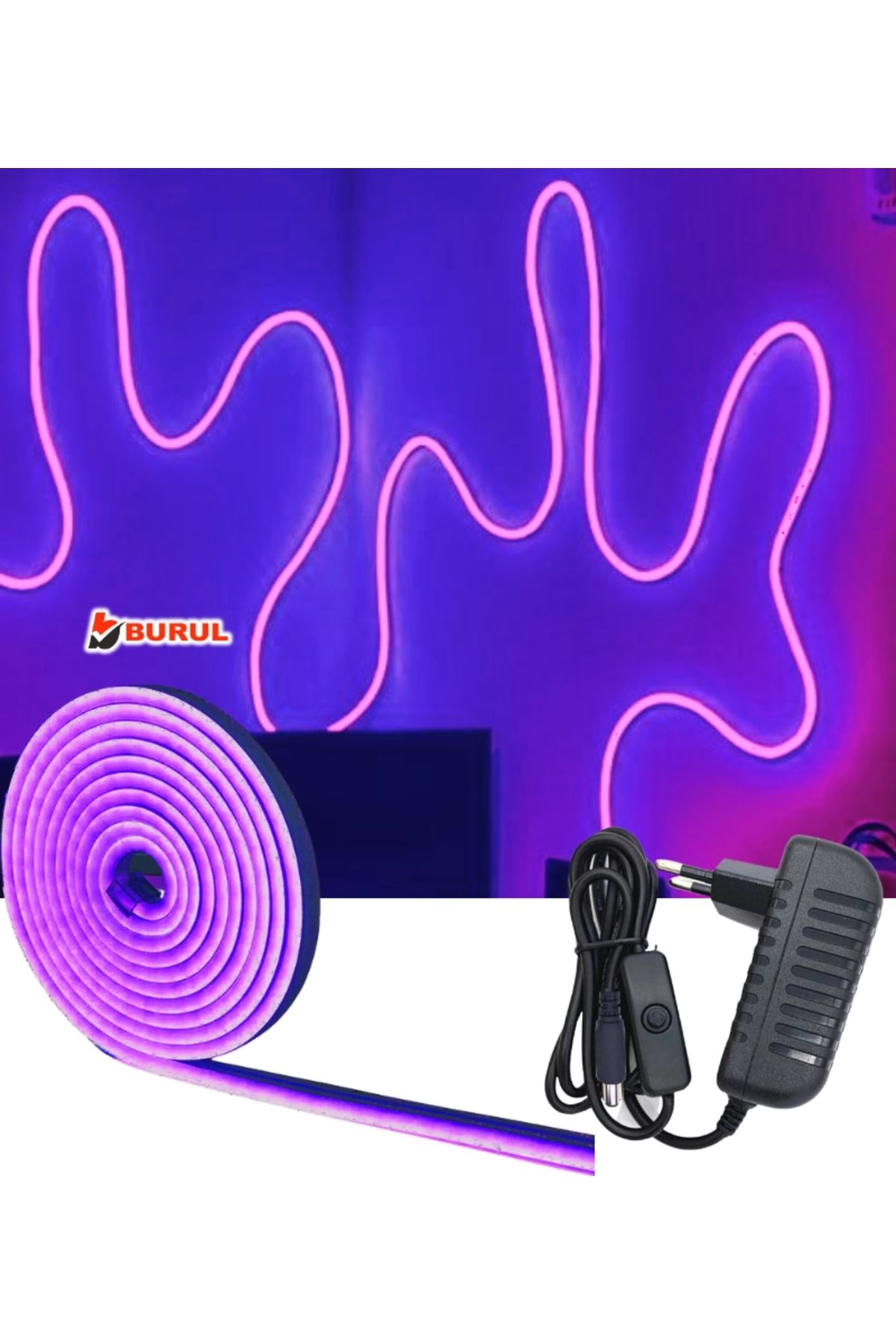 burul SB-6503 5 Metre Mor Işık Esnek Neon Led Şerit Işık Butonlu Dekoratif Aydınlatma Seti