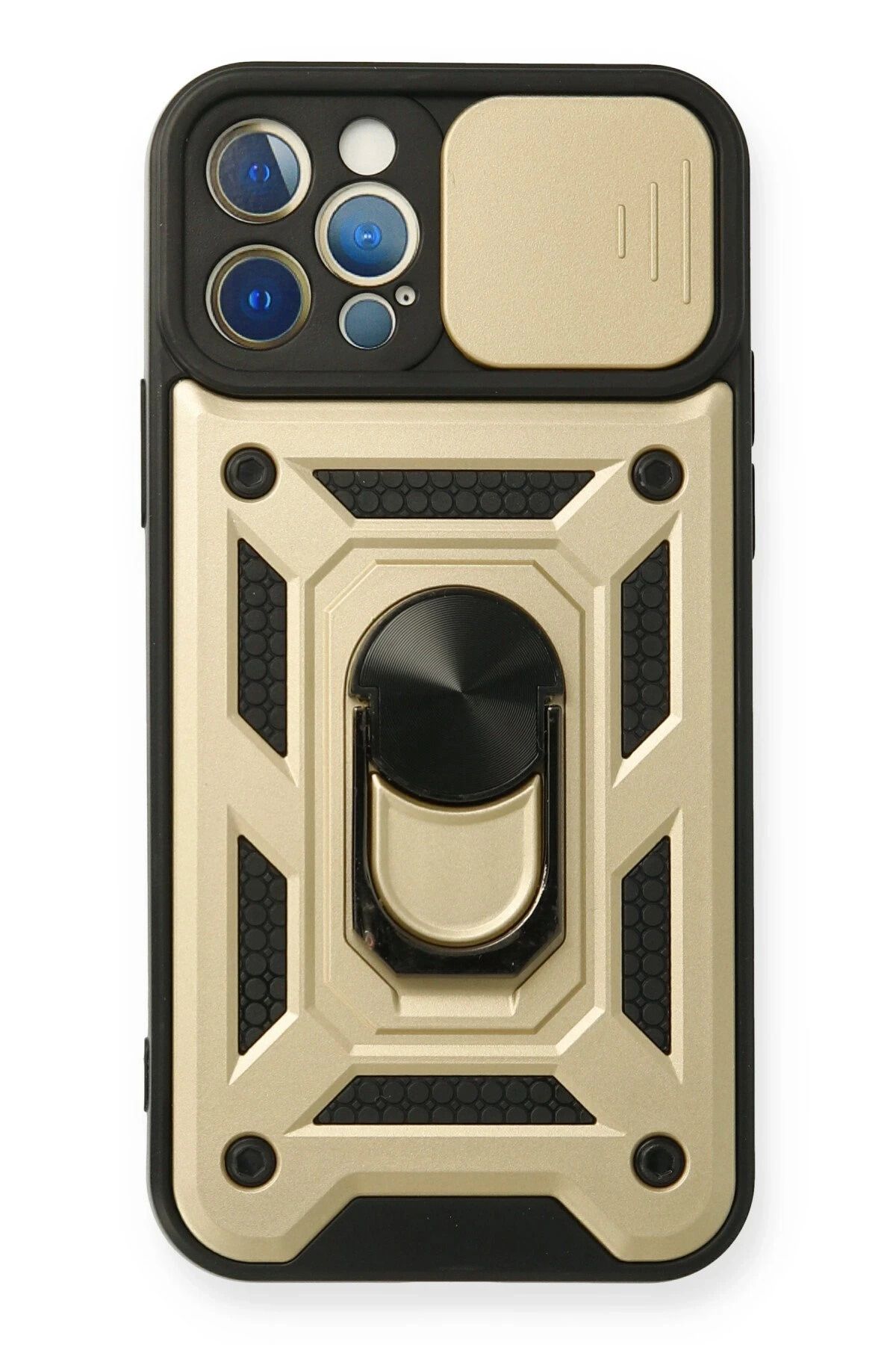NewFace iPhone 12 Pro Kılıf Pars Lens Yüzüklü Silikon - Gold NRMSA