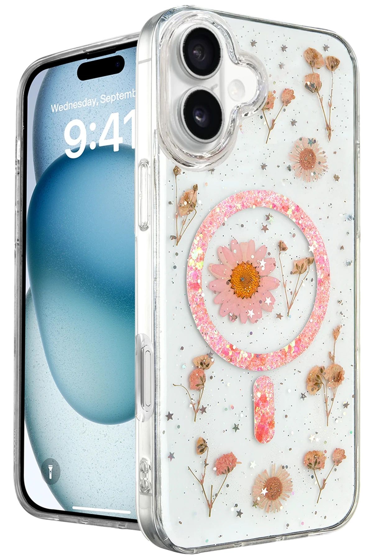 NewFace iPhone 16 Kılıf Daisy Simli Magsafe Kapak - Pembe JOJUA