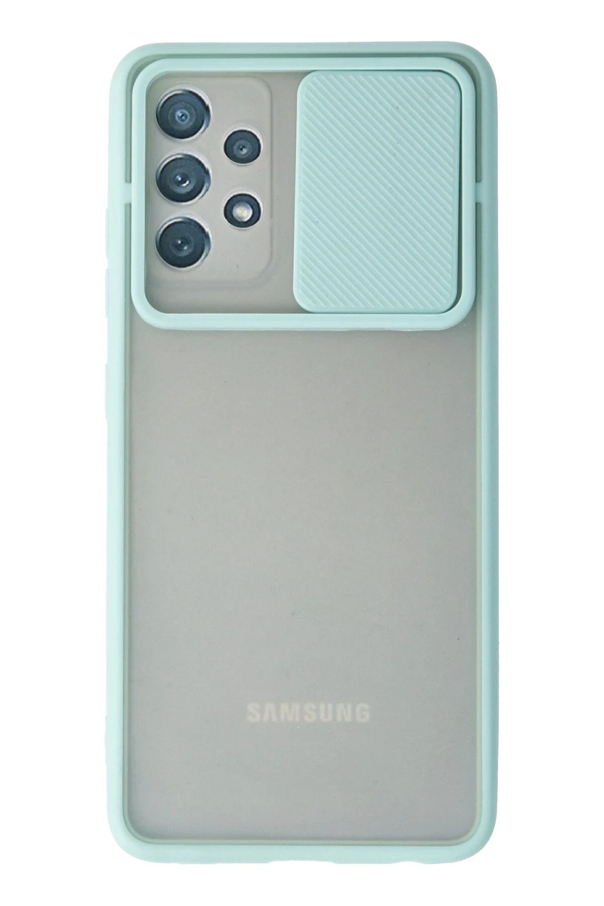 NewFace Samsung Galaxy A52 Kılıf Palm Buzlu Kamera Sürgülü Silikon - Turkuaz HNZRN