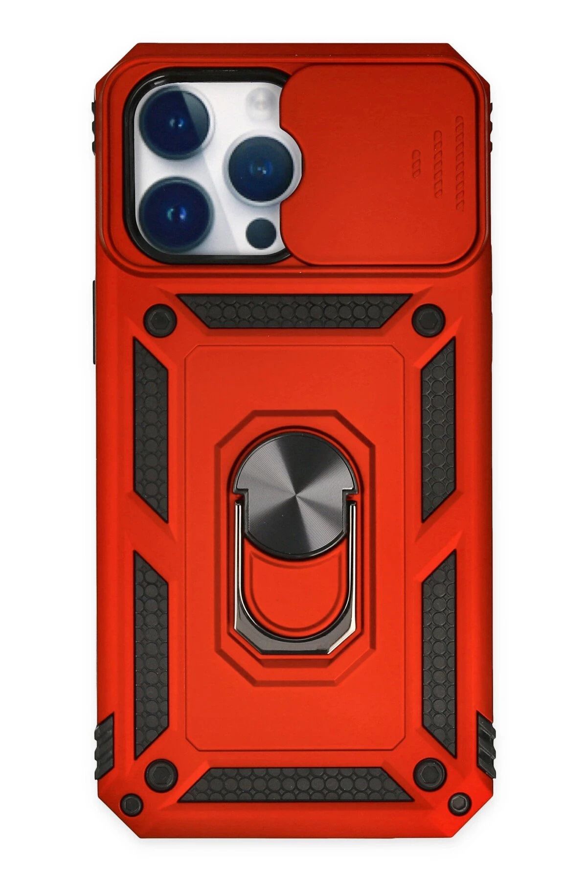 NewFace iPhone 14 Pro Max Kılıf Pars Lens Yüzüklü Silikon - Kırmızı NRMSA