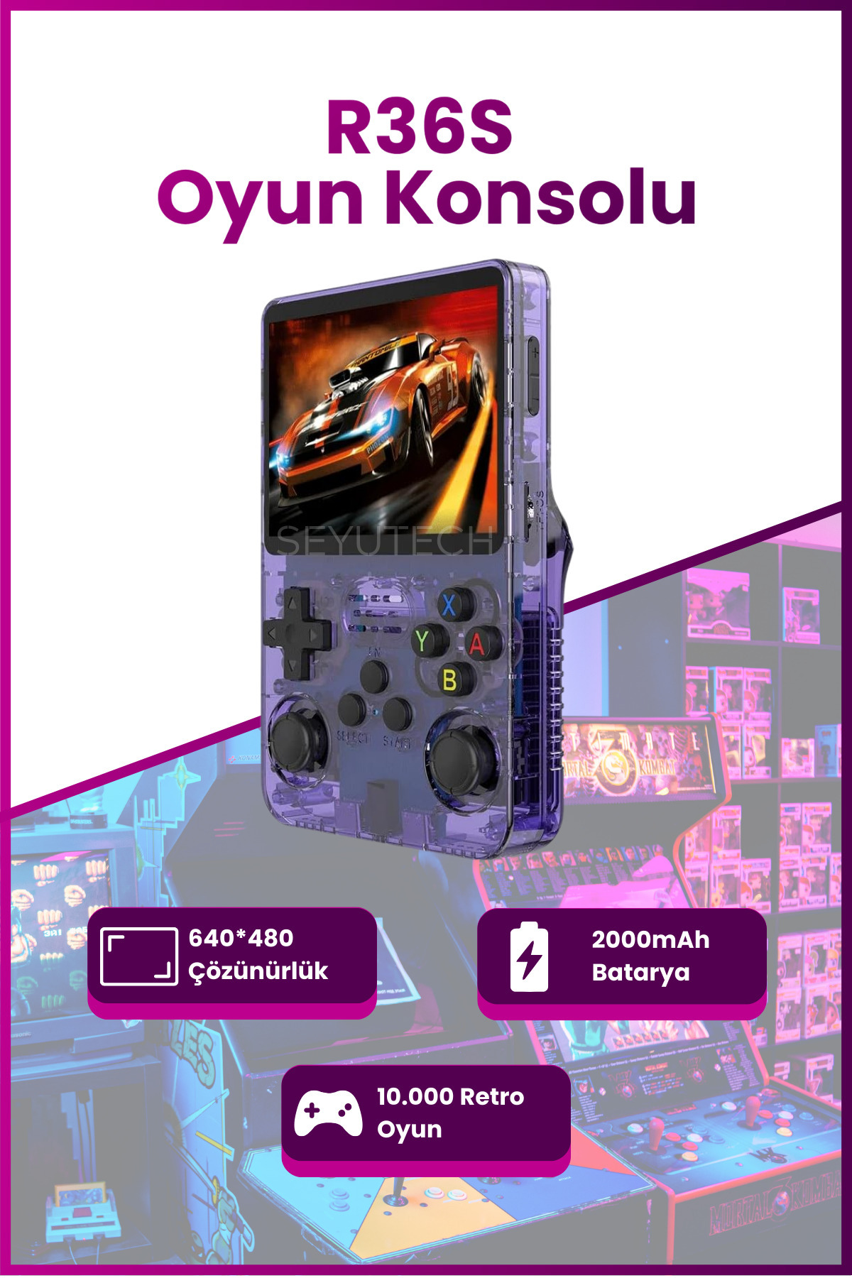 SEYUTECH R36S Oyun Konsolu Yeni Nesil El Atarisi 64GB 15.000+ Oyun 3.5inç HD Ekran