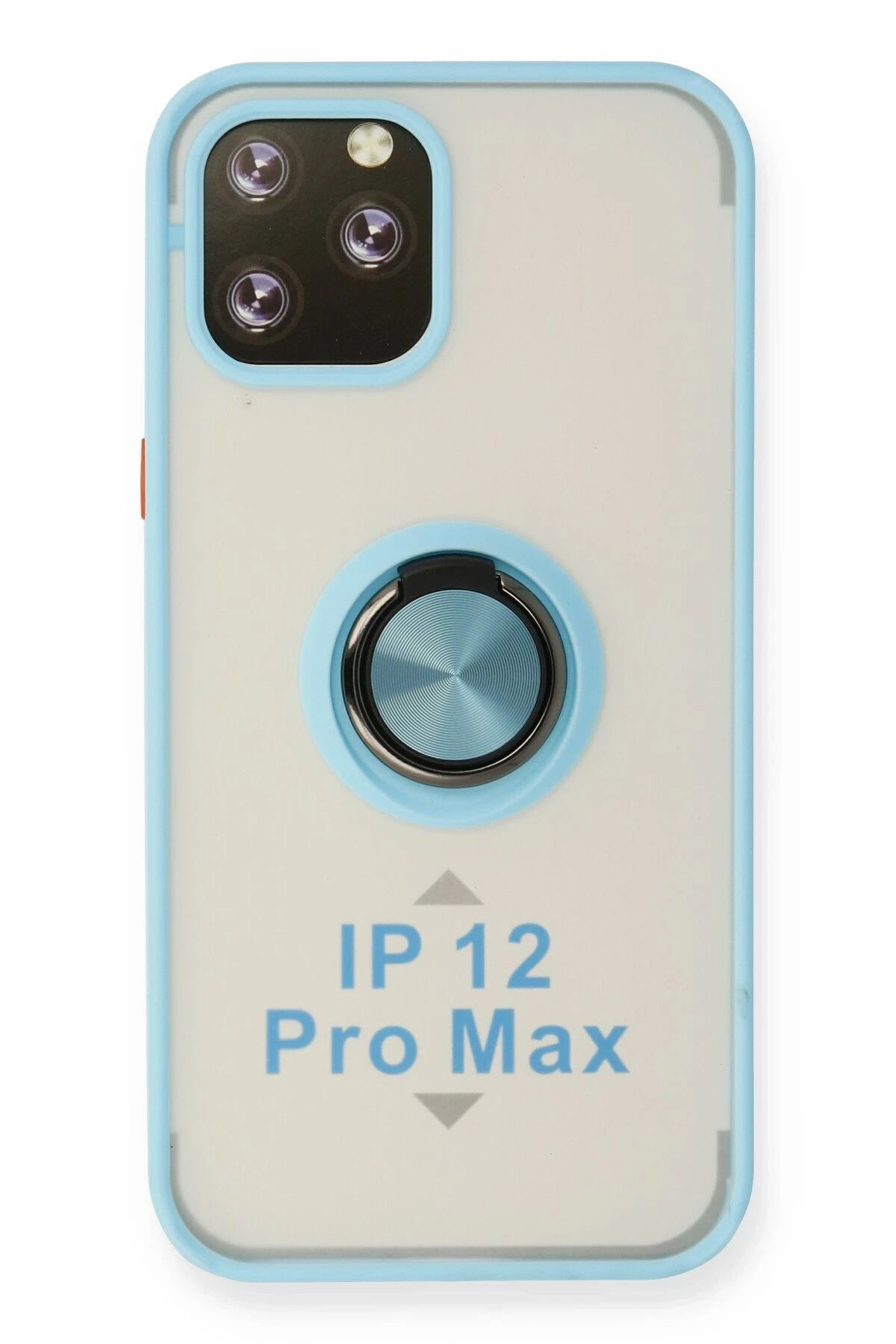 NewFace iPhone 12 Pro Max Kılıf Montreal Yüzüklü Silikon Kapak - Buz Mavi YNSMR