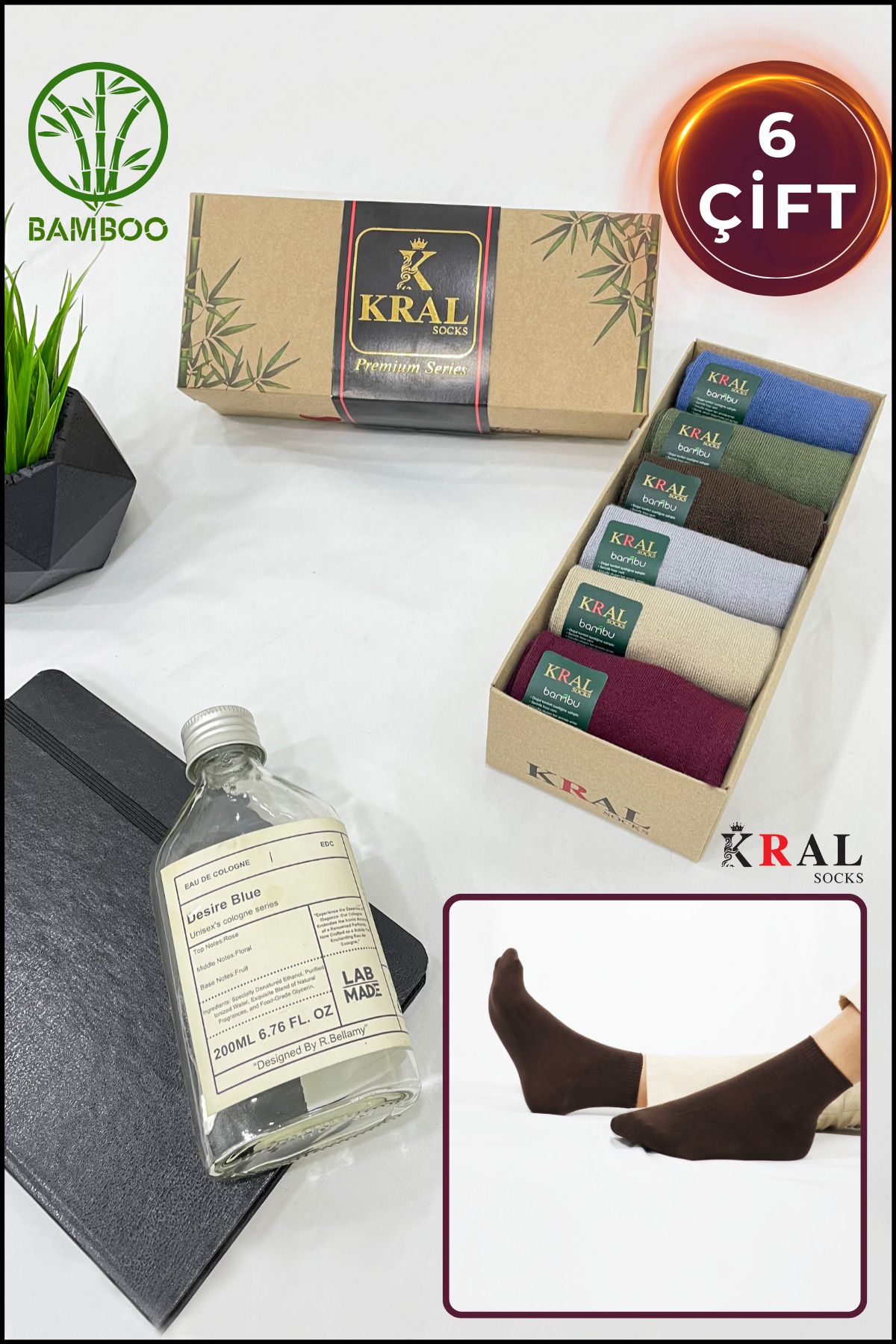 KRAL SOCKS Erkek Çorap 6 Çift Dikişsiz Yazlık Bambu Kısa Patik Set (HEDİYE KUTULU)