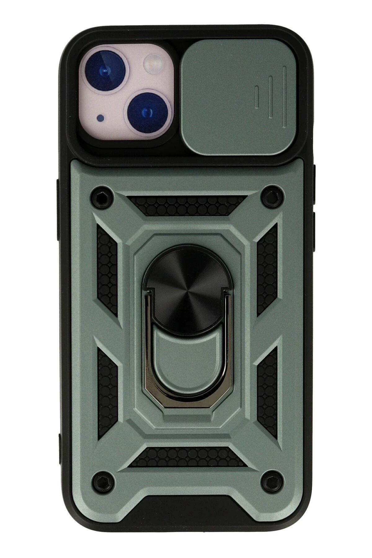 NewFace iPhone 15 Kılıf Pars Lens Yüzüklü Silikon - Yeşil HNZRN