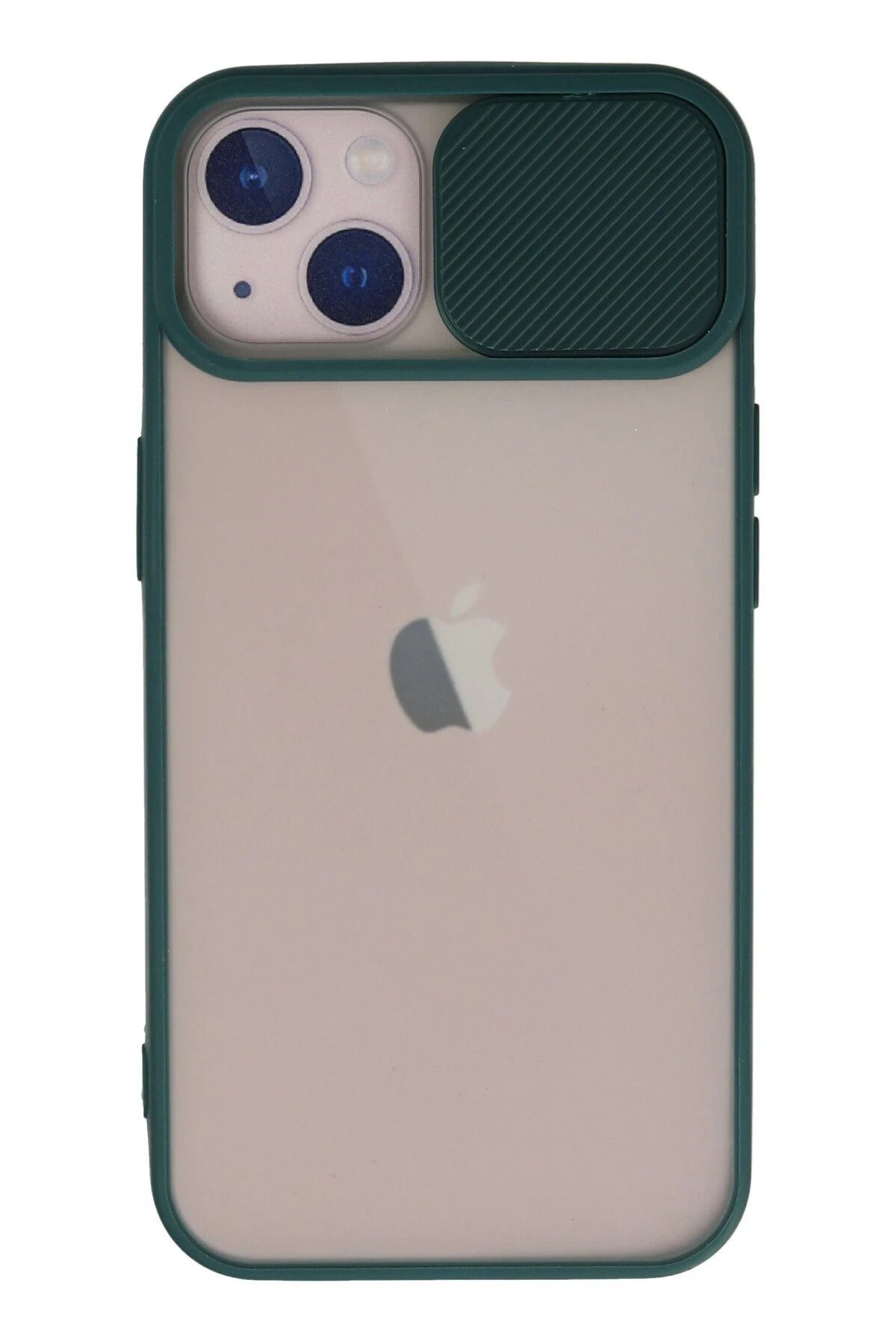 NewFace iPhone 13 Kılıf Palm Buzlu Kamera Sürgülü Silikon - Yeşil JOJUA