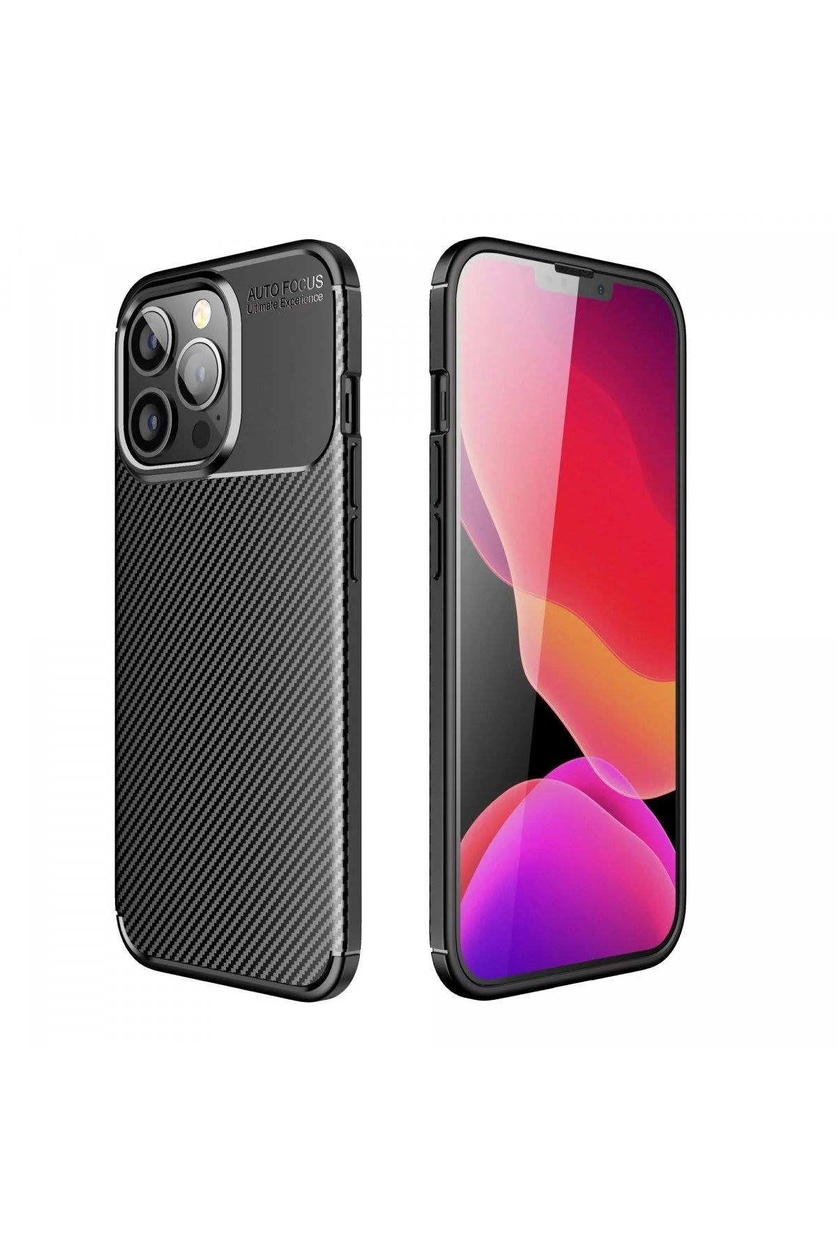 NewFace iPhone 13 Pro Kılıf Auto Focus Karbon Kapak - Siyah JOJUA