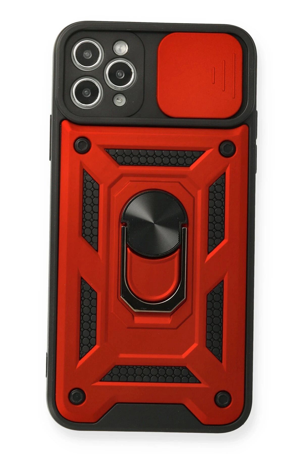 NewFace iPhone 11 Pro Kılıf Pars Lens Yüzüklü Silikon - Kırmızı FERRG