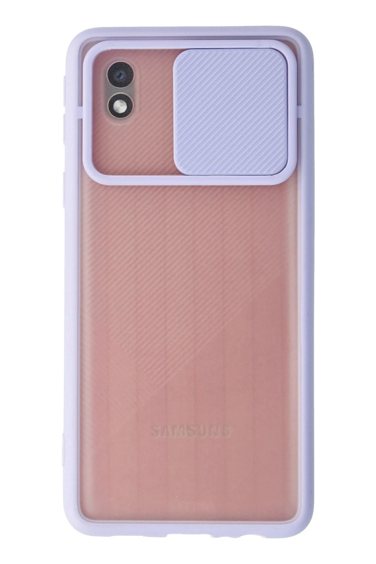 NewFace Samsung Galaxy A01 Core Kılıf Palm Buzlu Kamera Sürgülü Silikon - Lila JOJUA