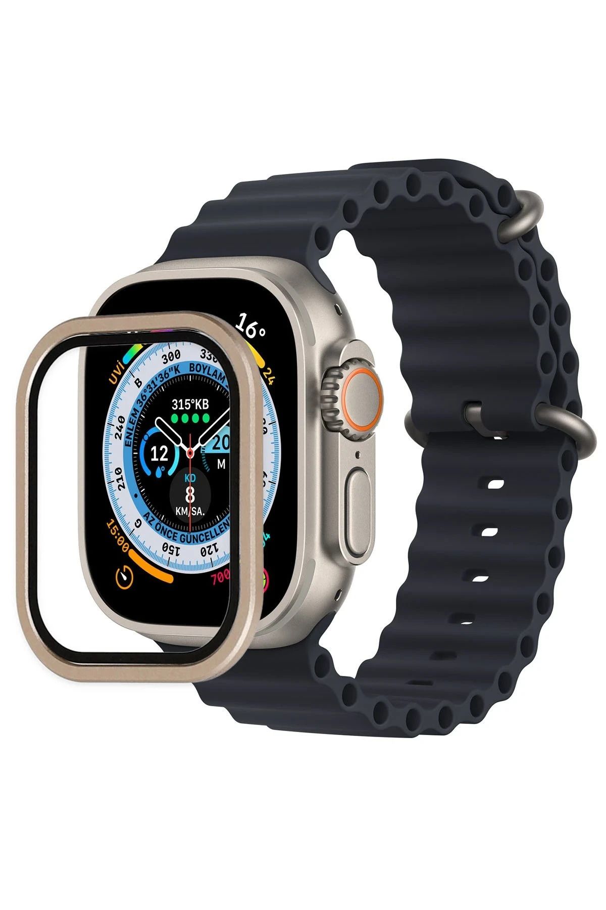 NewFace Apple Watch Ultra 49mm Alüminyum Kasa Cam Ekran Koruyucu - Gold INSLM