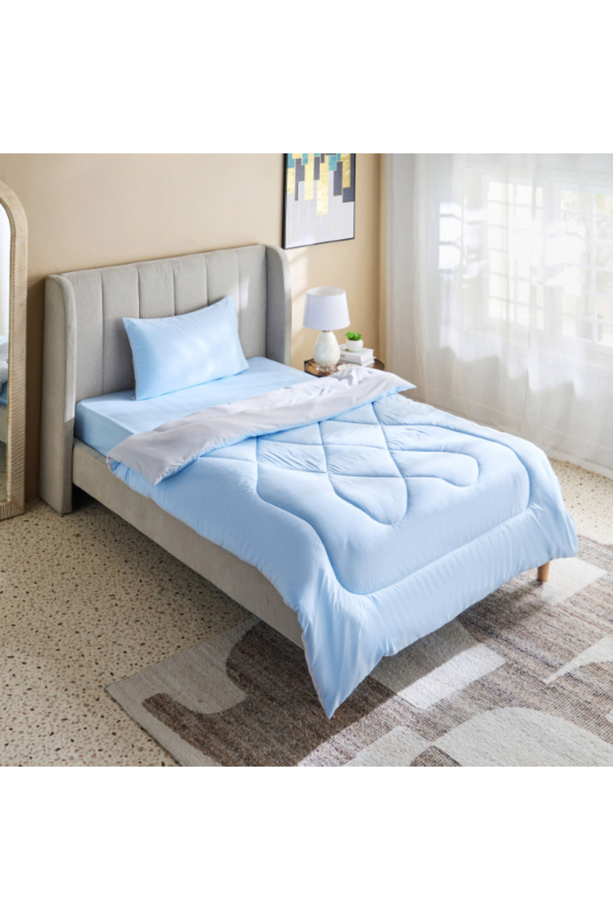 Home Box Derby 2-Piece Reversible Microfiber Single Comforter Set 135x220 cm