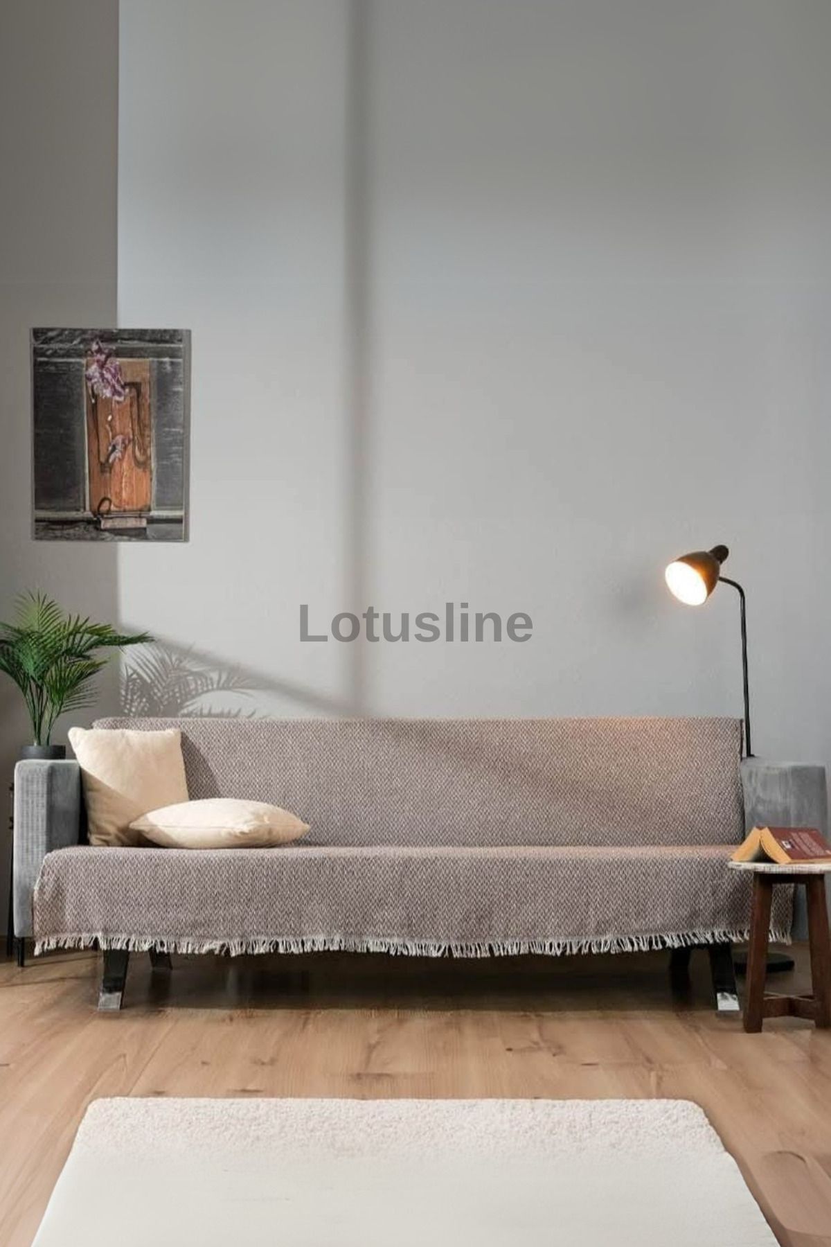 Lotusline Lüks Pamuklu Koltuk - Çekyat Örtüsü 170x220 Çift Taraflı Terletmez Kaymaz Toplanmaz