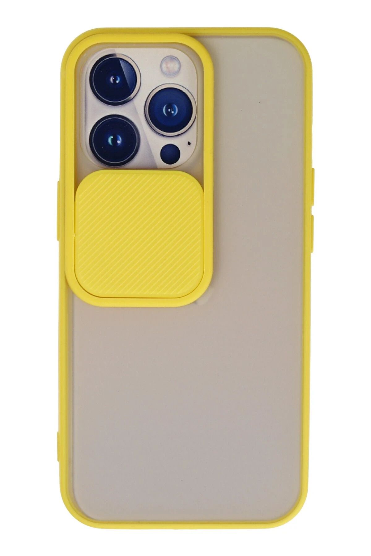 NewFace iPhone 13 Pro Kılıf Palm Buzlu Kamera Sürgülü Silikon - Sarı JOJUA