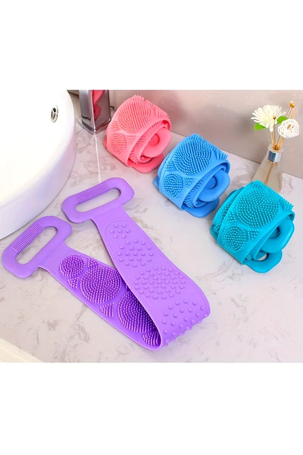 eminonundenal Çift Taraflı Banyo Sırt Kesesi Silikon Duş Lifi Fırçası 70 Cm