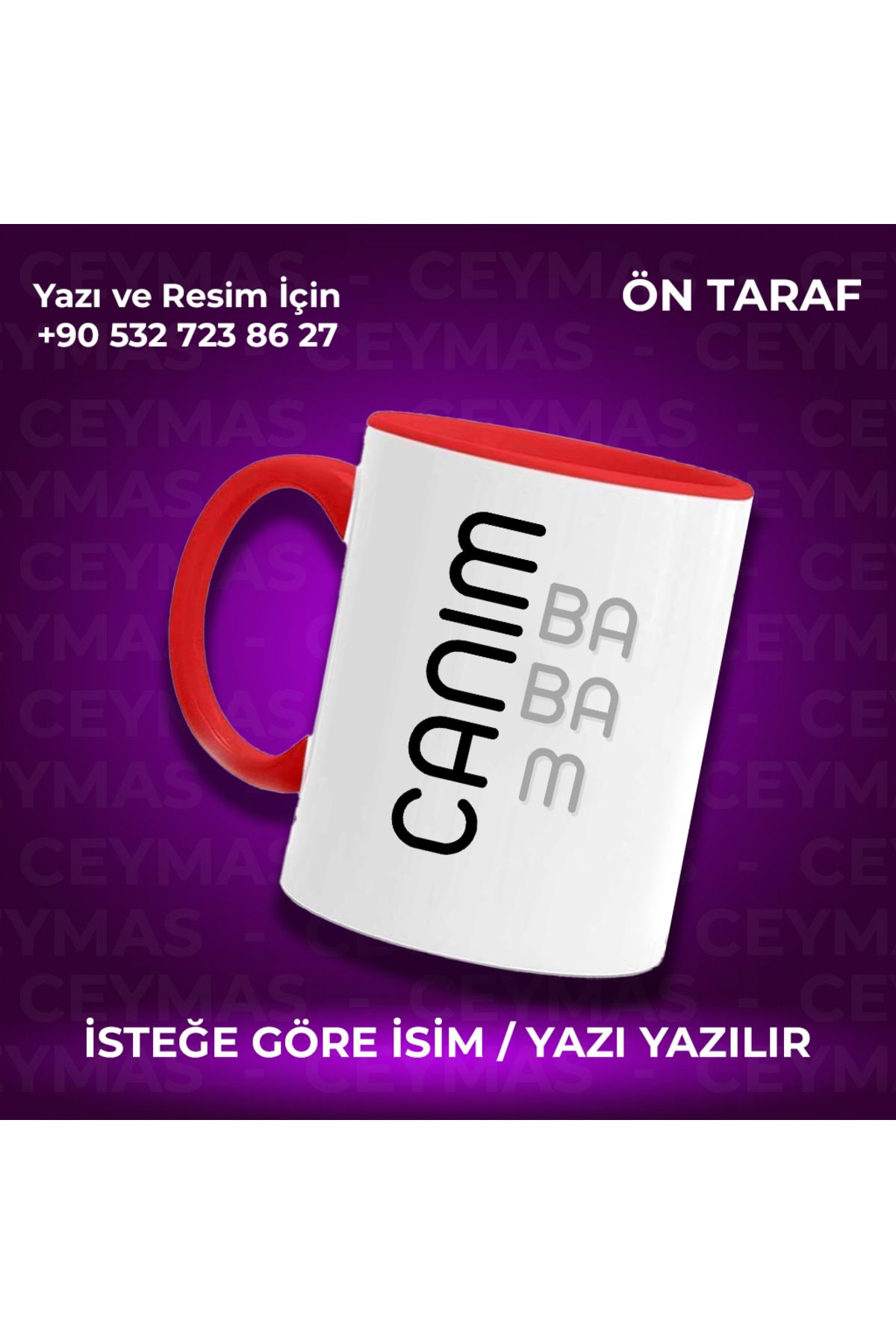 Ceymas Hediyelik Kişiye Özel İsim Baskılı Canım Babam Renkli Kupa Bardak