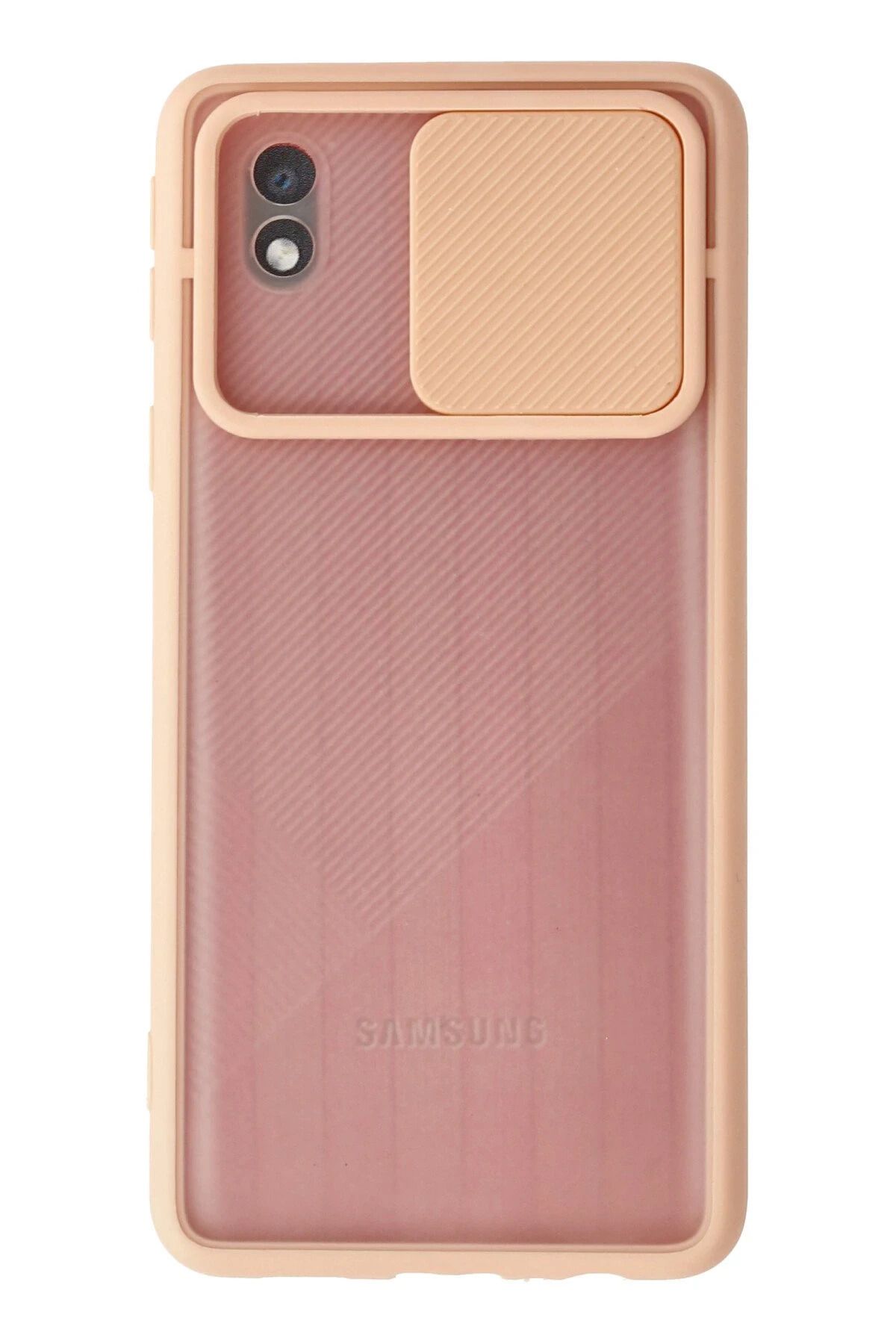 NewFace Samsung Galaxy A01 Core Kılıf Palm Buzlu Kamera Sürgülü Silikon - Pembe JOJUA