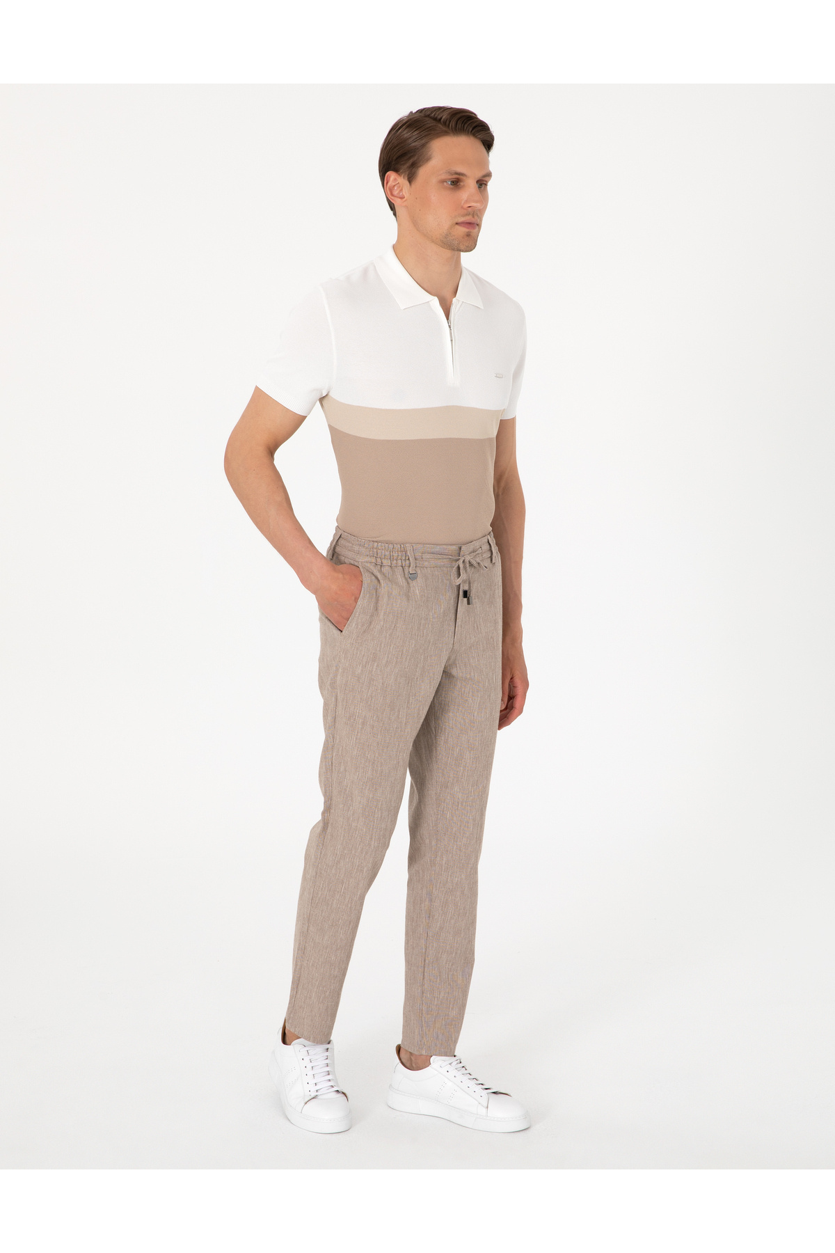 پیر کاردین قهوه ای روشن Ex. شلوار ترکیبی کتان Slim Fit 50304091-VR002