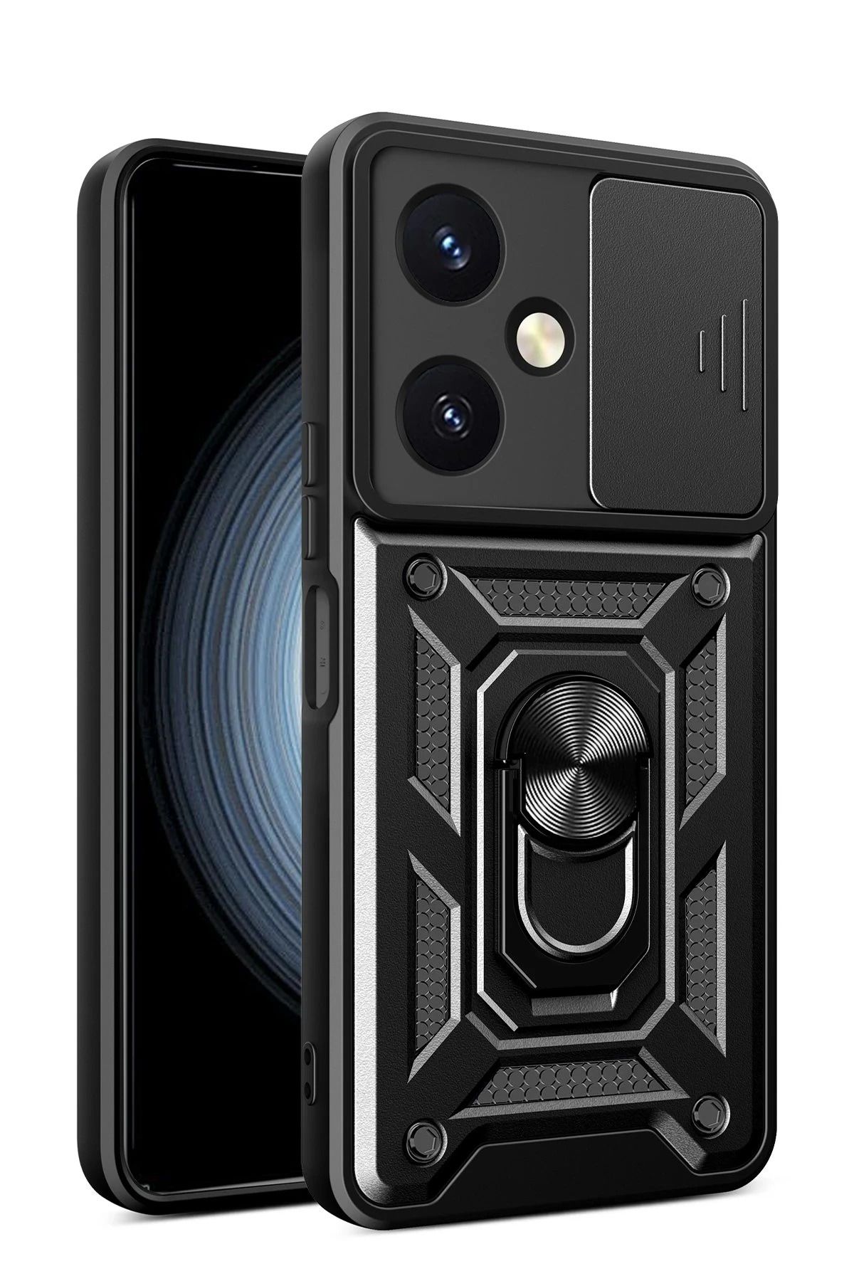 NewFace Vivo Y27 Kılıf Pars Lens Yüzüklü Silikon - Siyah NRMSA