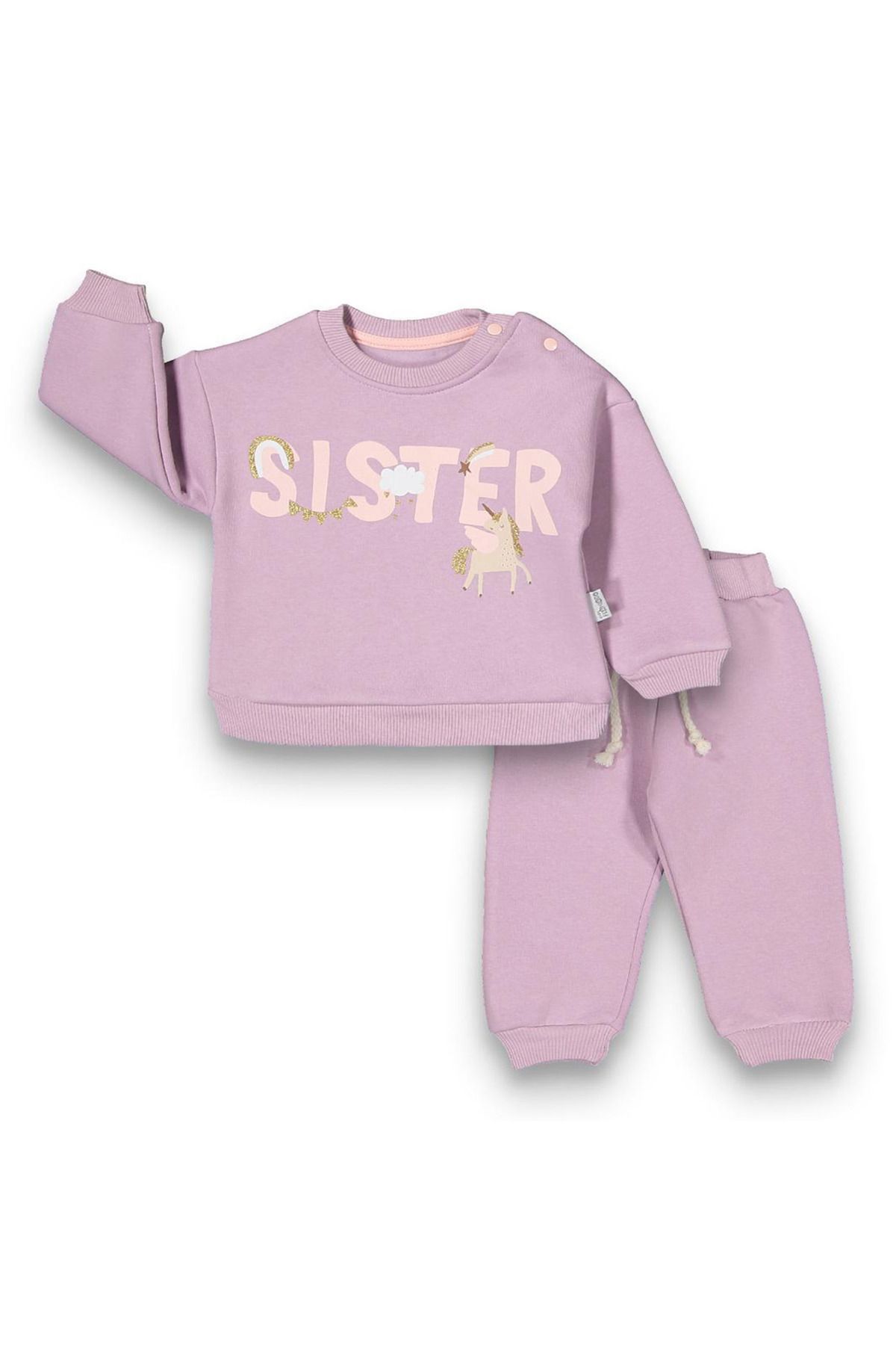 baby flamindo KIZ ÜÇ İPLİK SISTER BASKILI BEBEK TAKIM