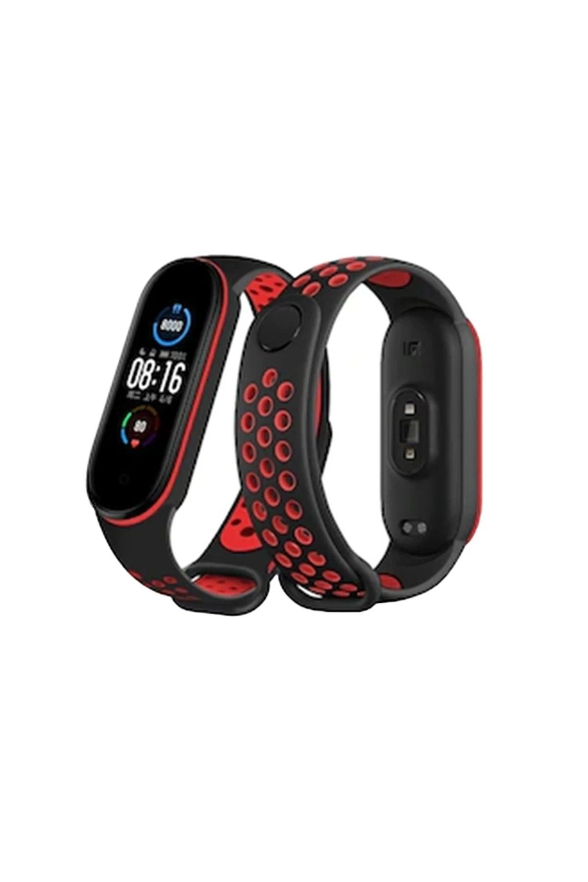 NewFace Xiaomi Mi Band 6 Spor Delikli Kordon - Siyah-Kırmızı INSLM