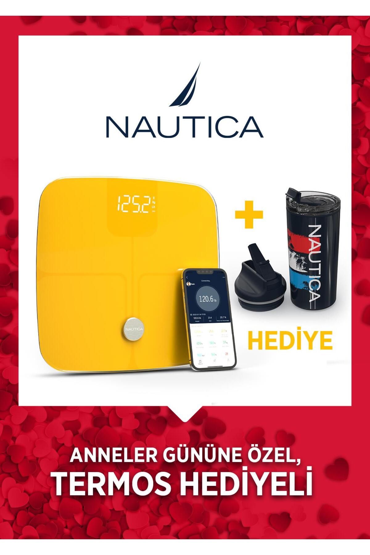 Nautica Vücut Analizli Smart Akıllı Bluetooth Tartı Baskül + Nautica 500 ml Termos Hediyeli