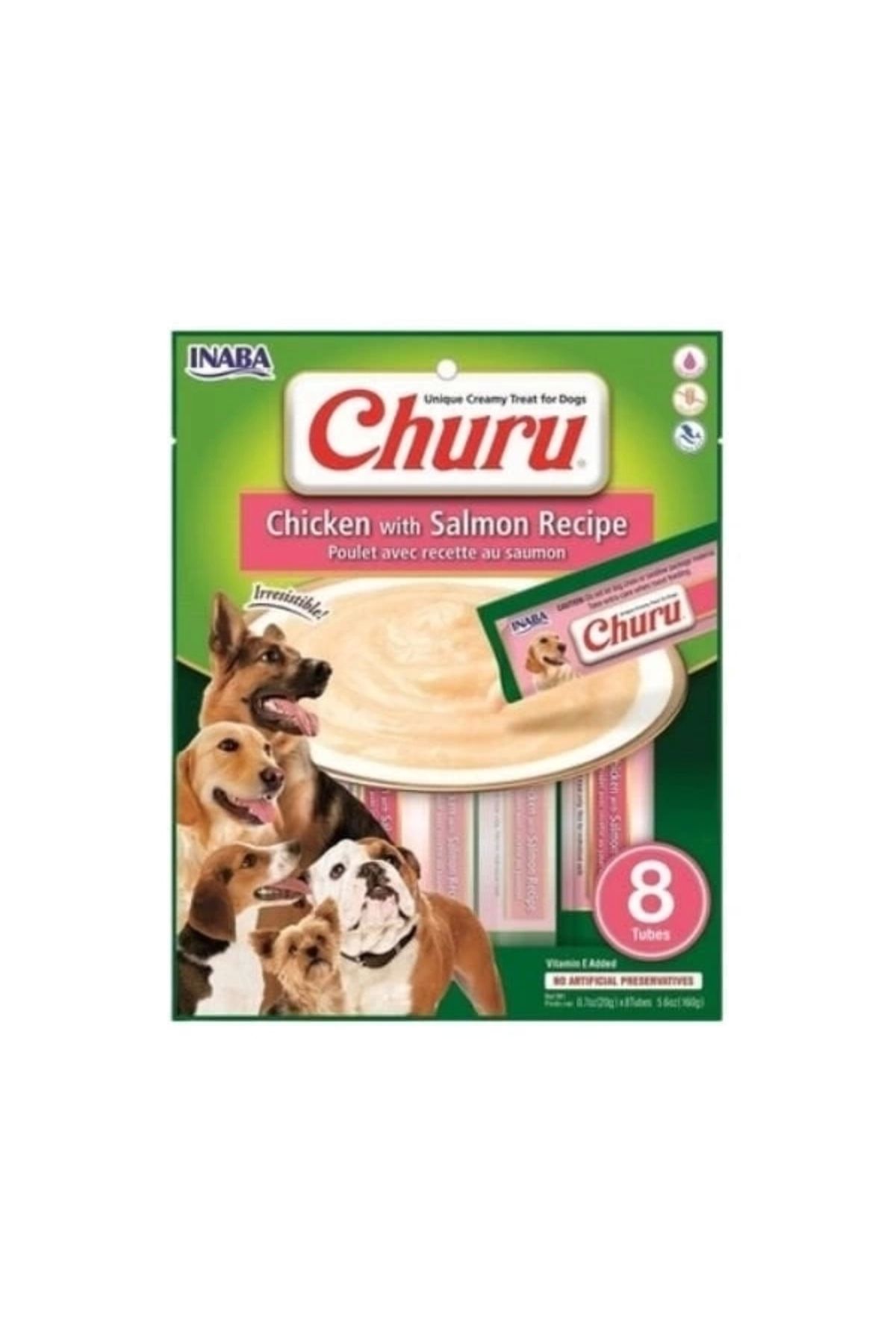 YNT İthalat Inaba Ciao Churu Somonlu ve Tavuklu Tamamlayacı Sıvı Köpek Ödül Maması 20 Gr 8 Adet