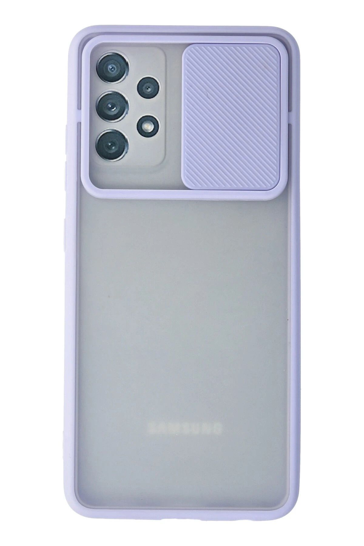 NewFace Samsung Galaxy A52 Kılıf Palm Buzlu Kamera Sürgülü Silikon - Lila HNZRN
