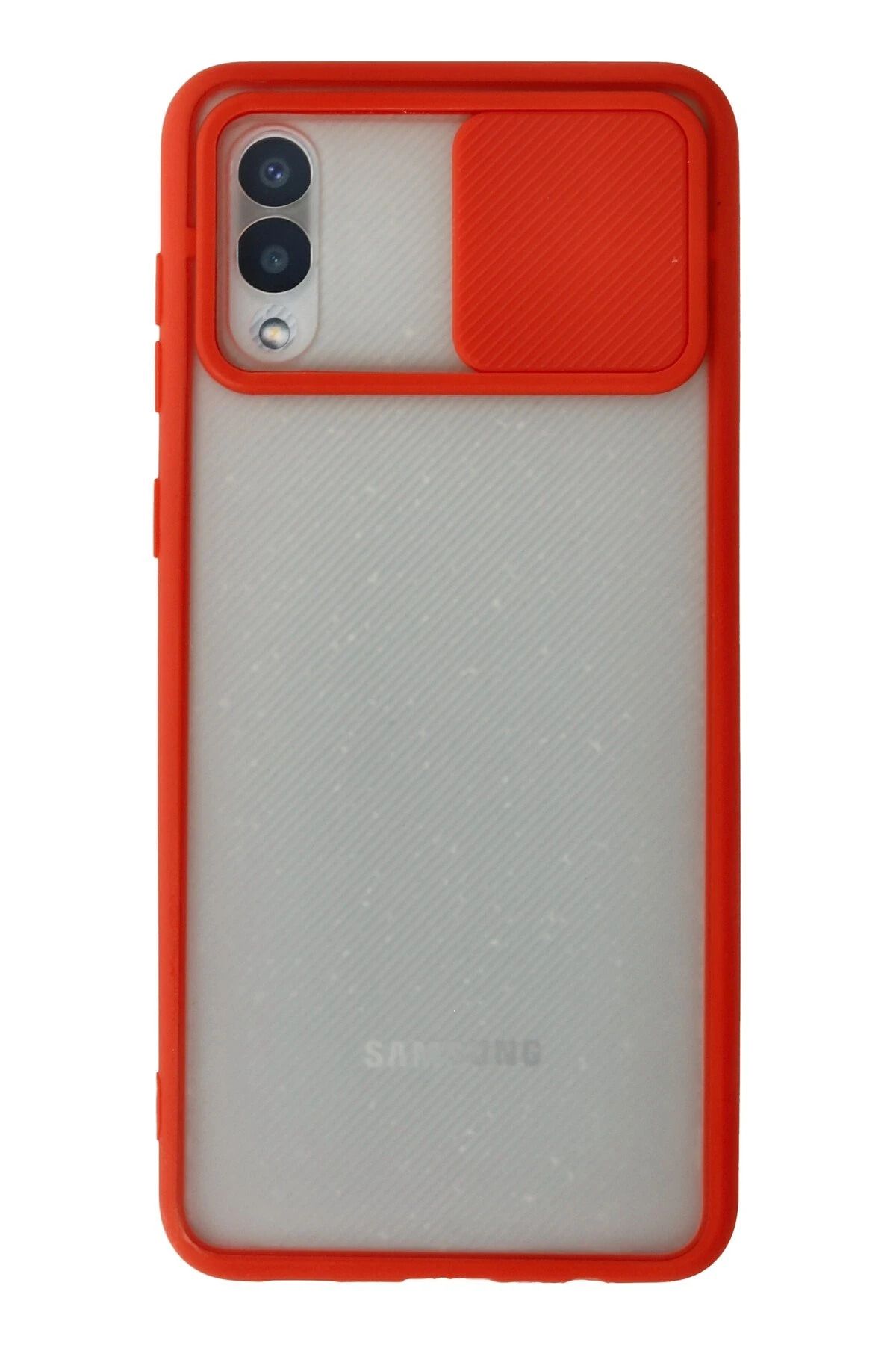 NewFace Samsung Galaxy A02 Kılıf Palm Buzlu Kamera Sürgülü Silikon - Kırmızı JOJUA