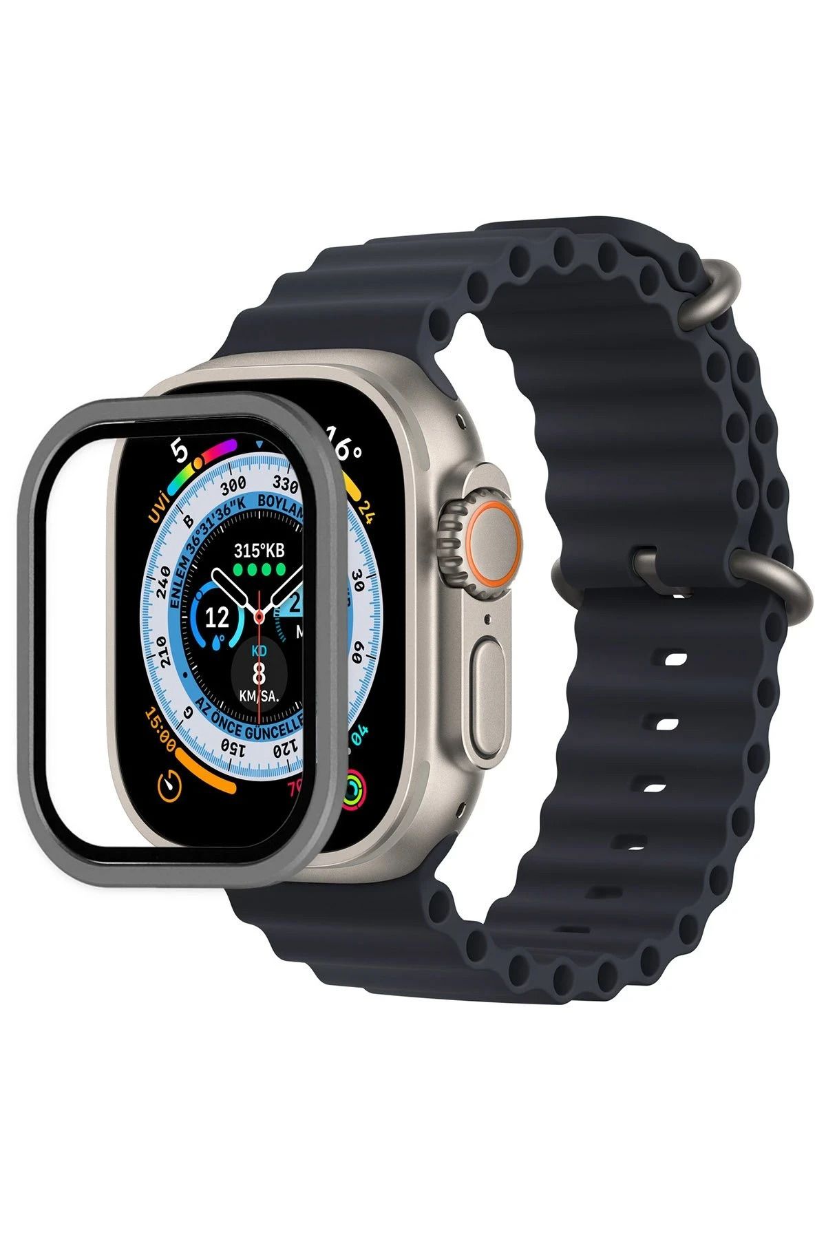 NewFace Apple Watch Ultra 49mm Alüminyum Kasa Cam Ekran Koruyucu - Gri INSLM