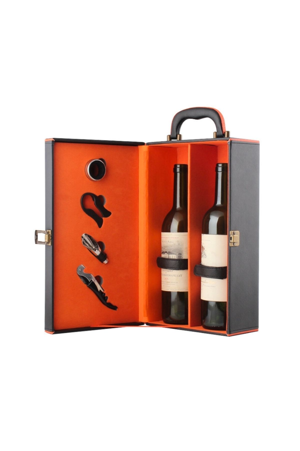 OEM-Deluxe Wine Box Set, Mindblower, for 2 bottles, with wine accessories included, orange interior 5