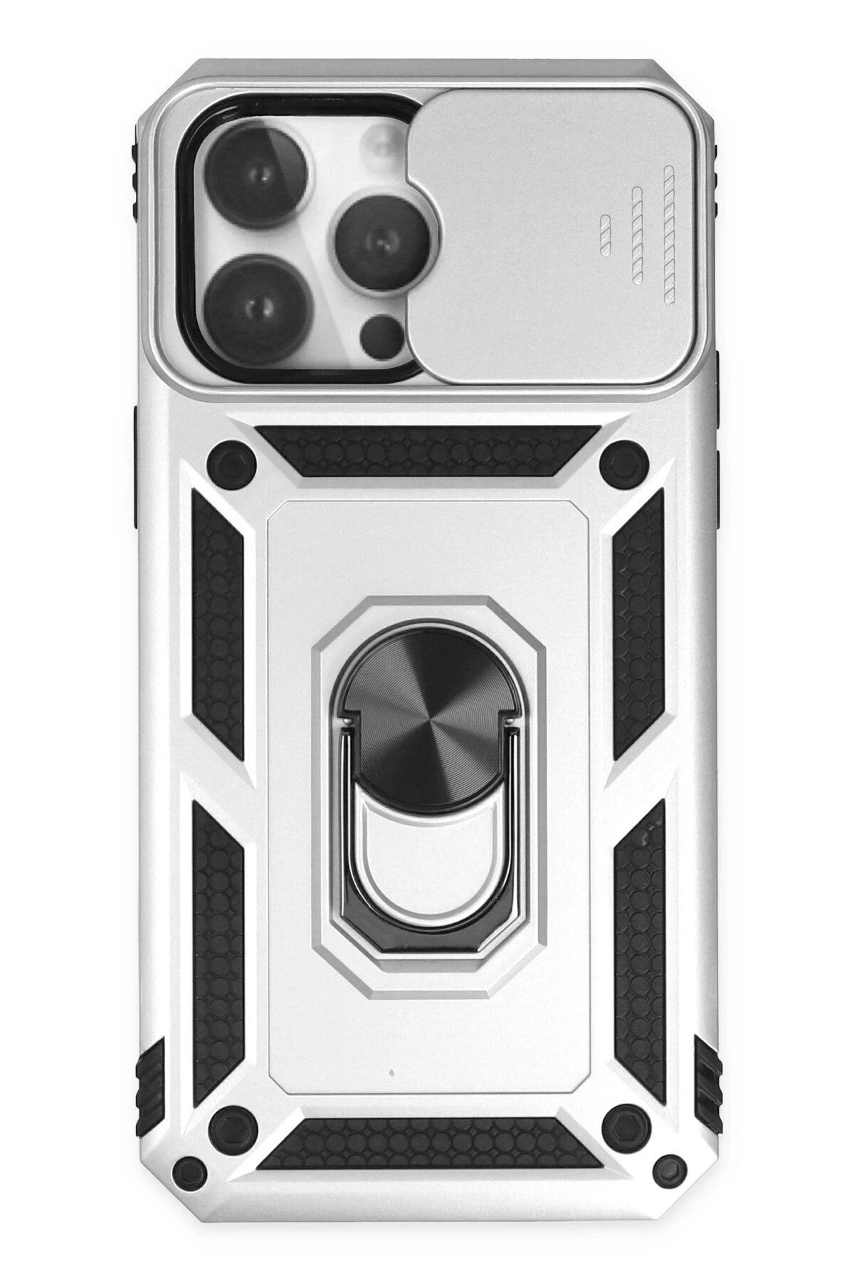 NewFace iPhone 14 Pro Kılıf Pars Lens Yüzüklü Silikon - Gümüş JOJUA